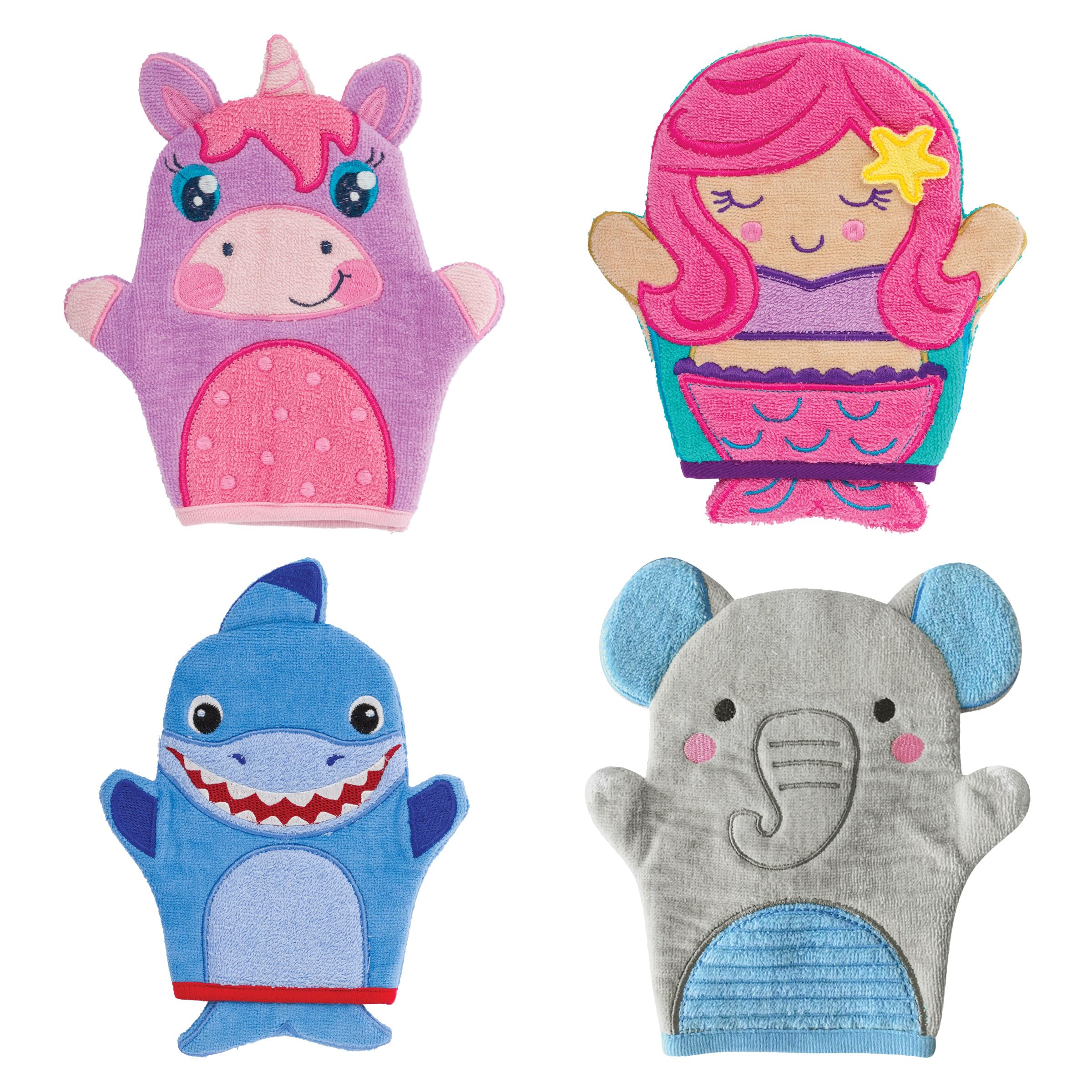 Stephen Joseph Kids Bath Mitts - Soft & Absorbent Mermaid Design Washcloths for Toddlers & Children - Perfect for Bath Time, Spa Day & Gentle Skin Care