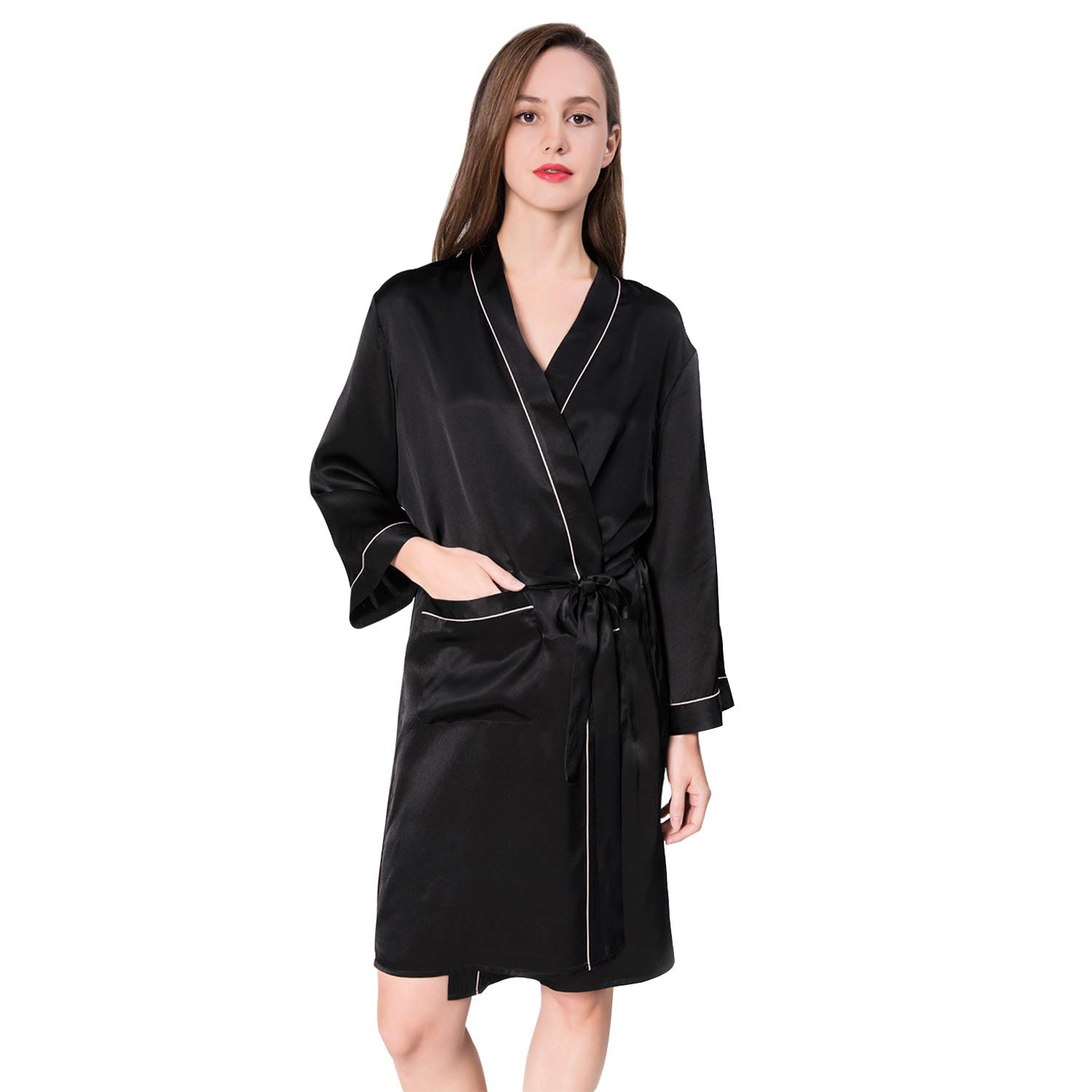 Luxury 100% Silk Satin Robe for Women - Soft Knee Length Bathrobe & Sleepwear Nightgown - Perfect for Spa, Bridal Shower, and Relaxing at Home