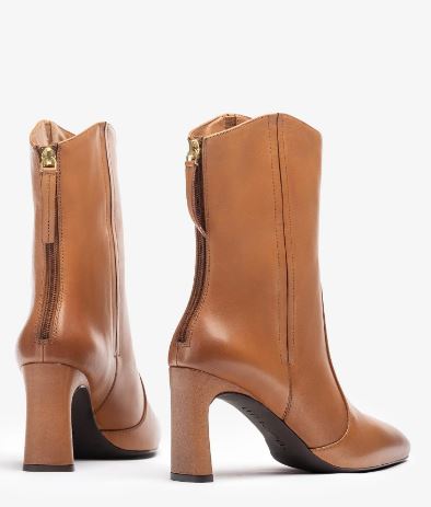 Unisa WERNER Women's Tan Leather Heeled Ankle Boots - Fashionable Mid-Calf Booties for Fall/Winter, Office Wear & Night Out