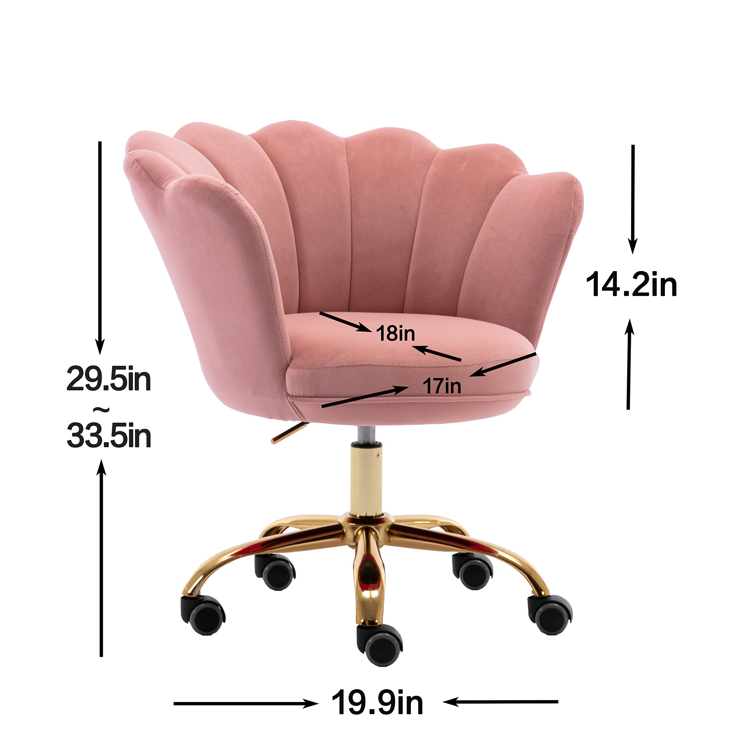 Modern Velvet Home Office Chair with Wheels & Swivel - Adjustable Height Desk Chair for Work, Study, Makeup Vanity - Pink Task Chair for Living Room, Bedroom & Home Office