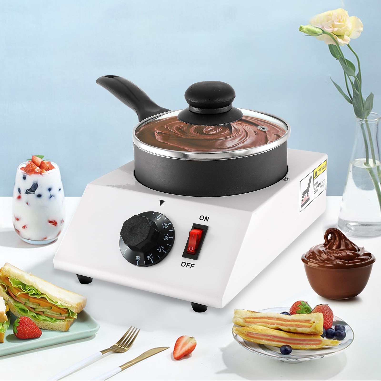 Premium Commercial Chocolate Melting Pot - Electric Chocolate Tempering Machine for Chocolate, Butter, Cheese, Cream & Candy - Ideal for Bakeries, Cafes & Home Dessert Making (Single Pot)