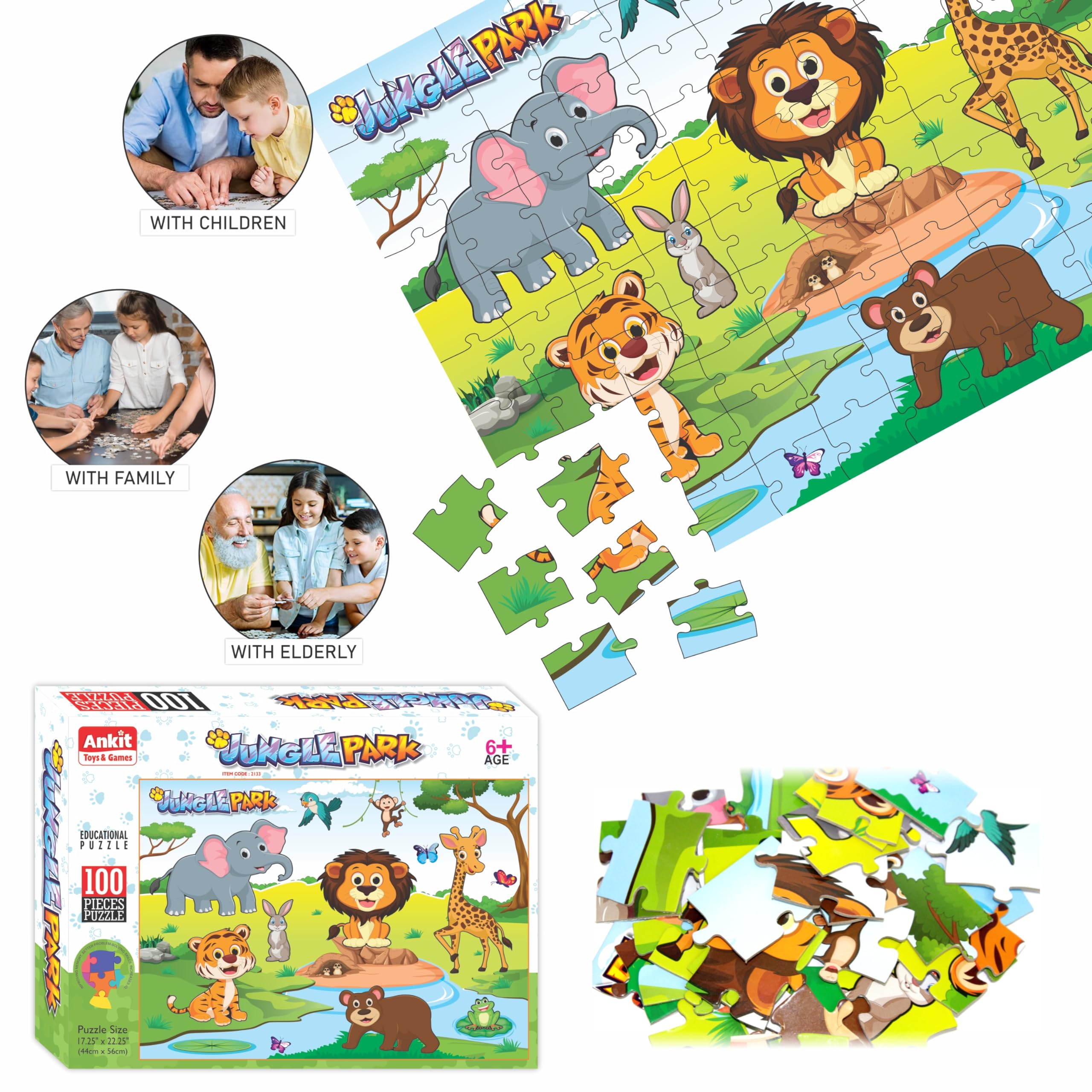 Ankit Toys & Games Jungle Park Jigsaw Puzzle for Kids Ages 6+ – Educational Animal Puzzle with Vibrant Illustrations to Develop Problem-Solving & Spatial Skills | Perfect for Solo Play, Family Game Night & Classroom Learning Activities