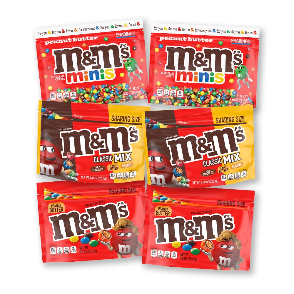 Peanut Butter M&M'S Chocolate Candy Variety Pack - 6-Pack Bundle with Peanut Butter, Minis & Classic Mix for Parties, Halloween Treats & Office Snacks