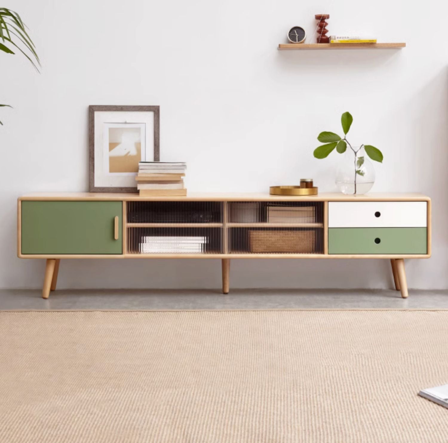 Solid Beech Wood TV Stand - Rustic Forest Style Media Console for Living Room, Bedroom & Home Theater