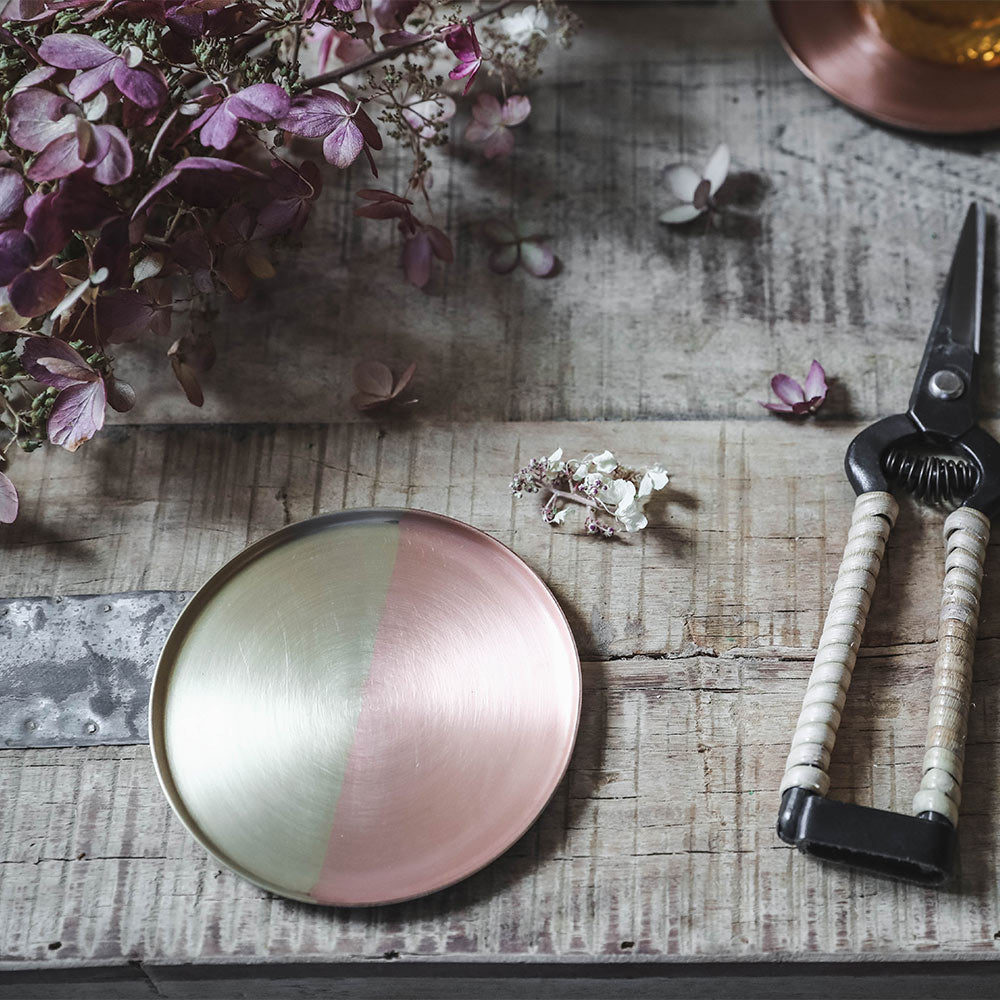 Premium Dual Tone Brass & Copper Coaster Set - Elegant & Durable Drink Coasters for Home, Office, or Bar Use