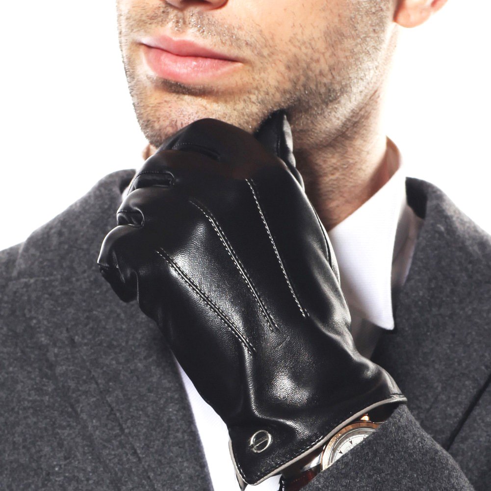 Men's Winter Leather Gloves with Touchscreen - Cashmere Lined Cold Weather Driving Gloves for Fashion & Dress | Perfect for Outdoor Activities, Commuting & Formal Occasions