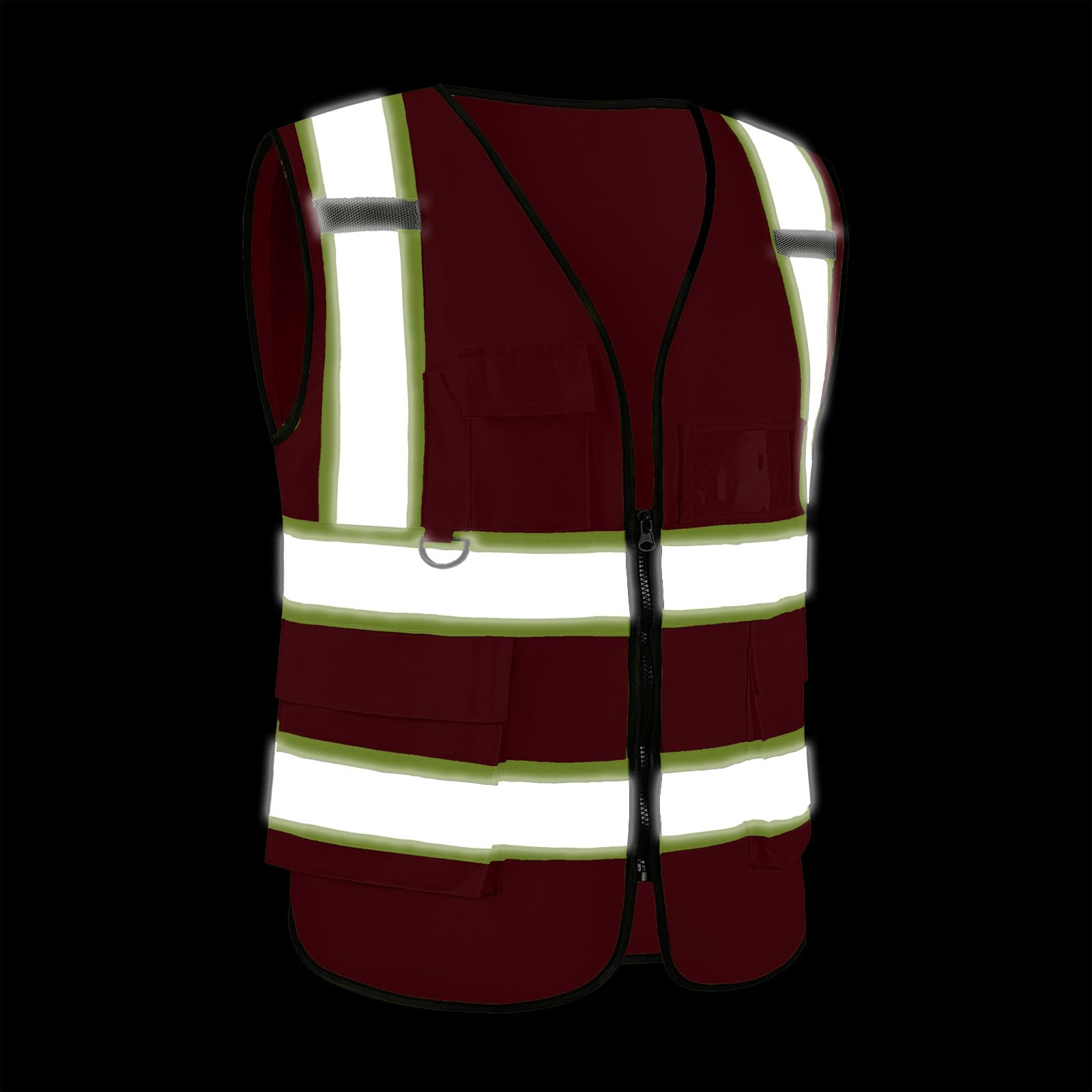 Custom Logo Class 2 Reflective High Visibility Safety Vest - 5 Pockets & Zipper - Red Small (1 Pack) - Ideal for Construction, Road Work & Emergency Responders