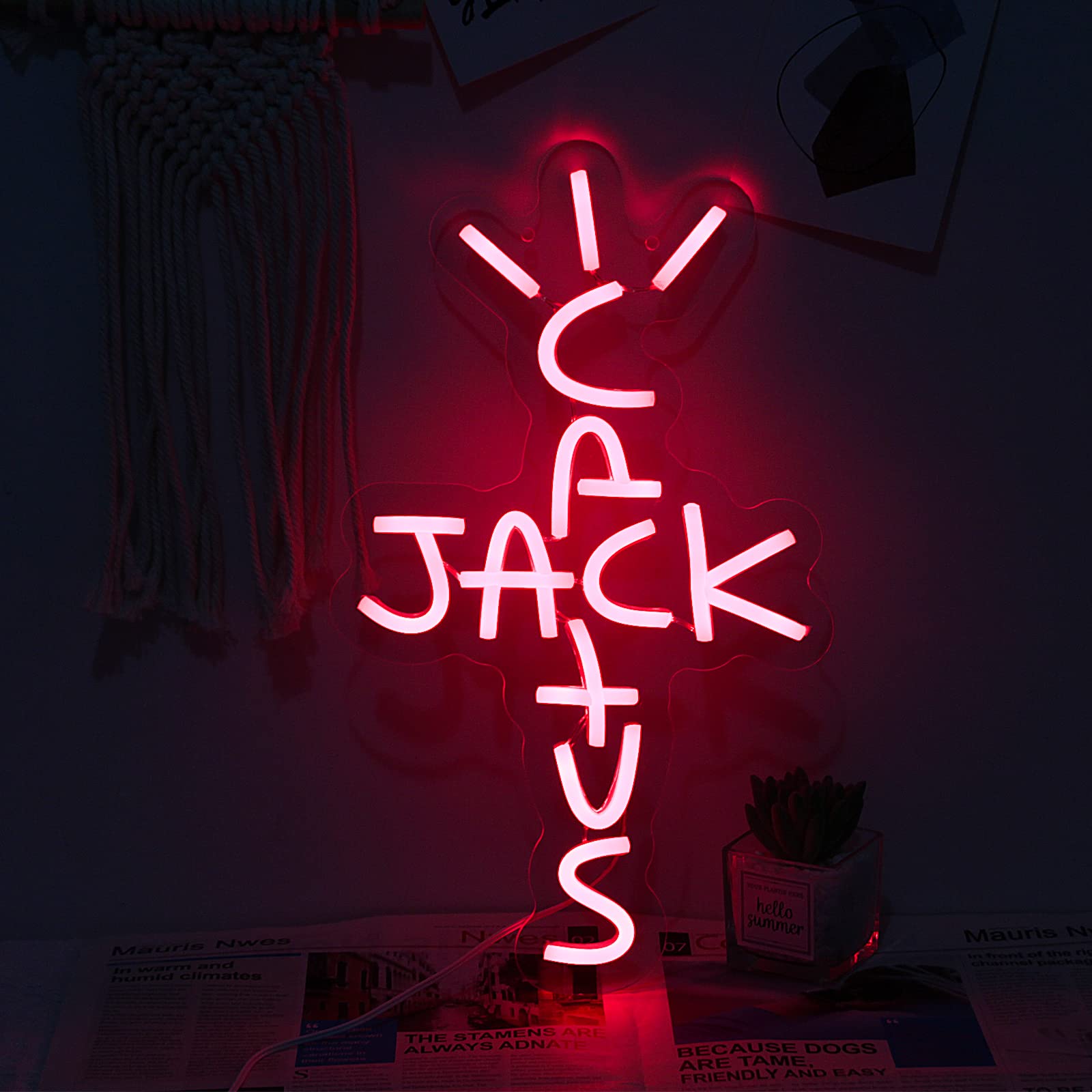 Cactus Jack Neon Sign - Red LED Wall Art for Bedroom, Home Bar & Pub Decor | USB Powered Rap & West Coast Themed Party Light