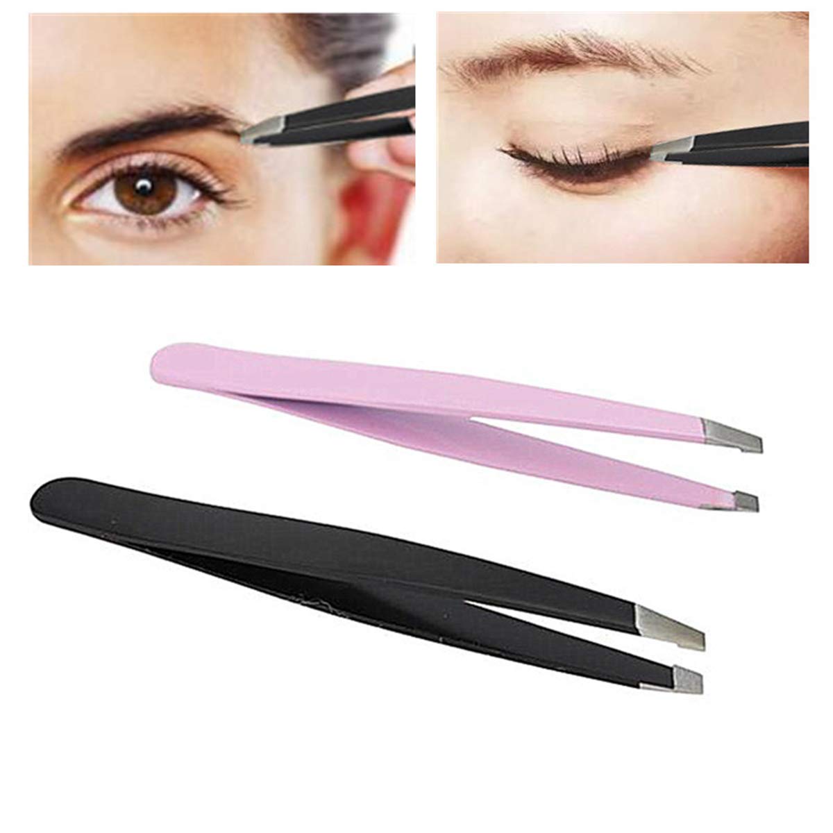 Professional Stainless Steel Eyebrow Tweezers - Slanted Hair Removal Tool for Precise Grooming, 1PC Black & Pink Beauty Tweezers for Eyebrow Shaping, Makeup Kit Essential - Perfect for Home Use, Travel & Salon Professionals