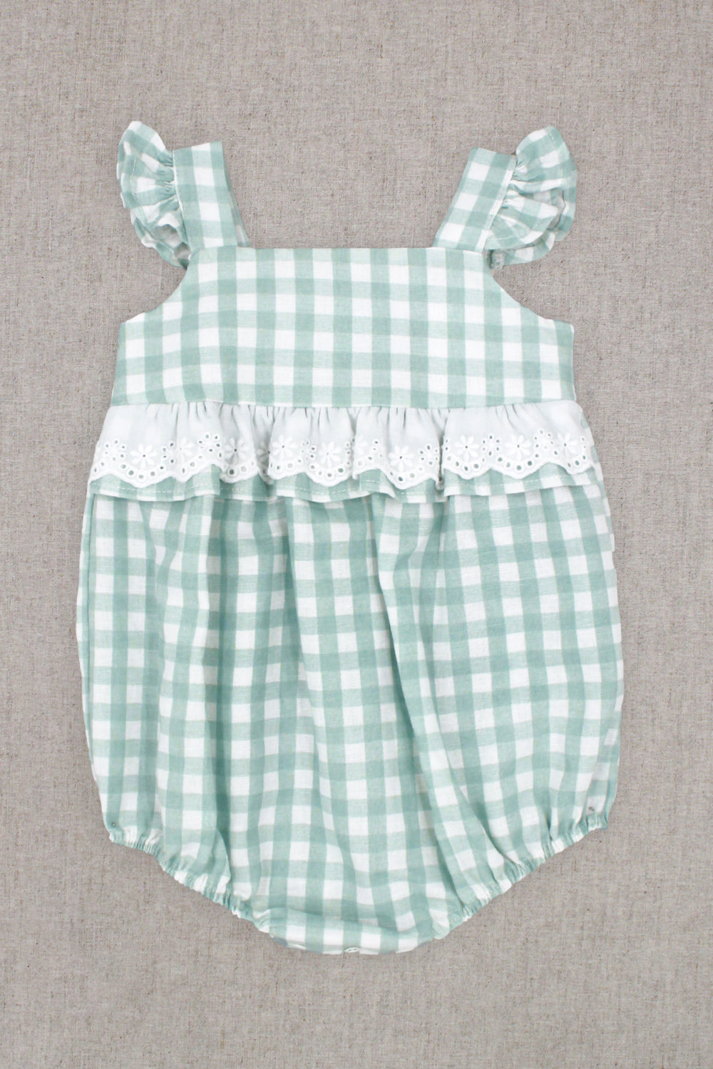 Dahlia Sage Green Gingham Broderie Anglaise Shortie Pajama Set - Women's Sleepwear for Summer & Lounge Wear - Perfect for Bedtime, Relaxing at Home, and Girls' Sleepovers