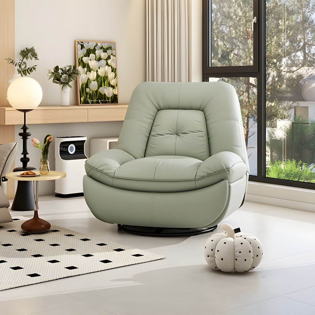 Comfortable Indoor Upholstered Rocking Chair with Spindle Back & Round Arm - Scratch-Resistant Fabric - Perfect for Nursery, Living Room or Reading Nook