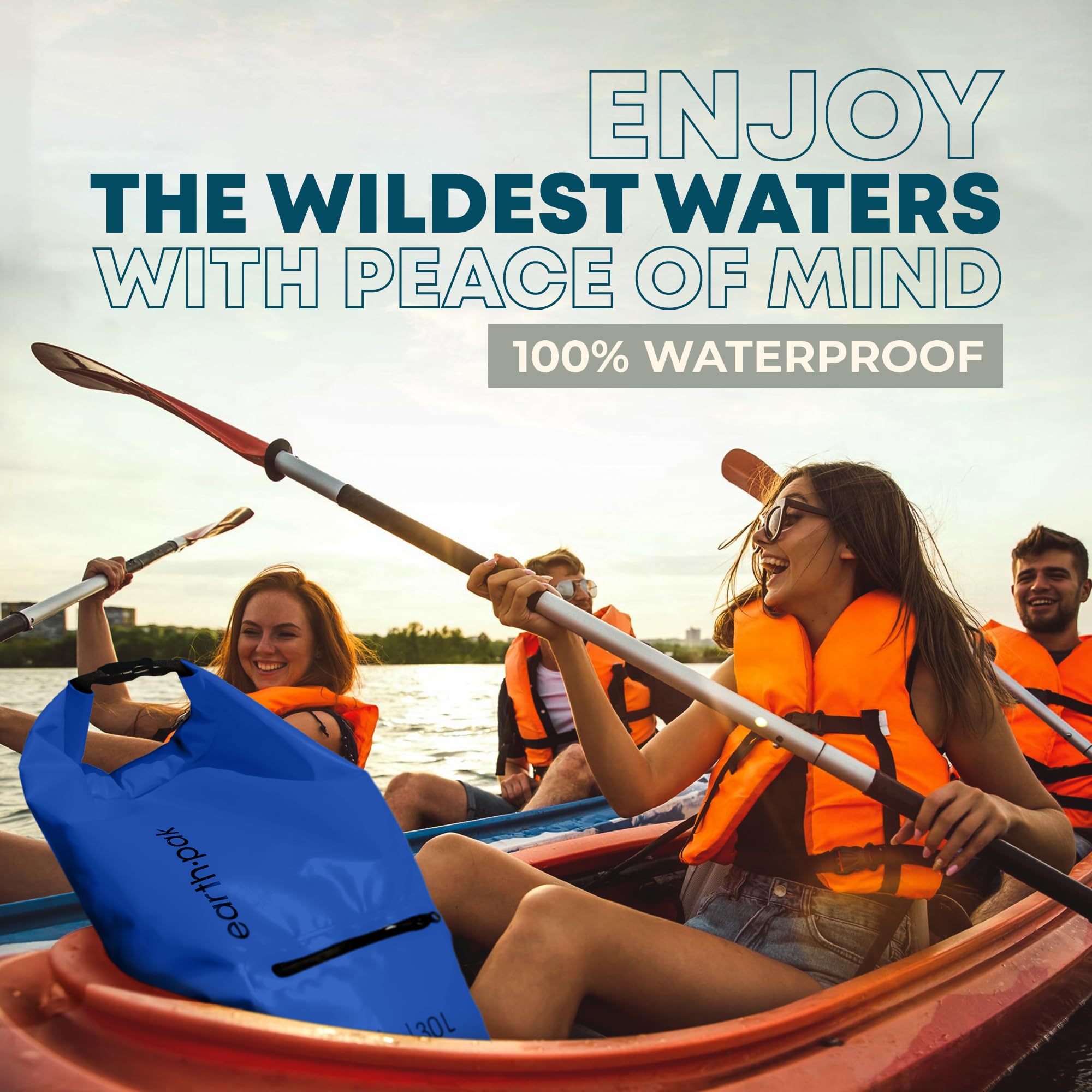 Earth Pak Waterproof Dry Bag Backpack with Zippered Pocket - Keeps Gear Dry for Kayaking, Swimming, Hiking & Beach - Includes Waterproof Phone Case for Outdoor Adventures
