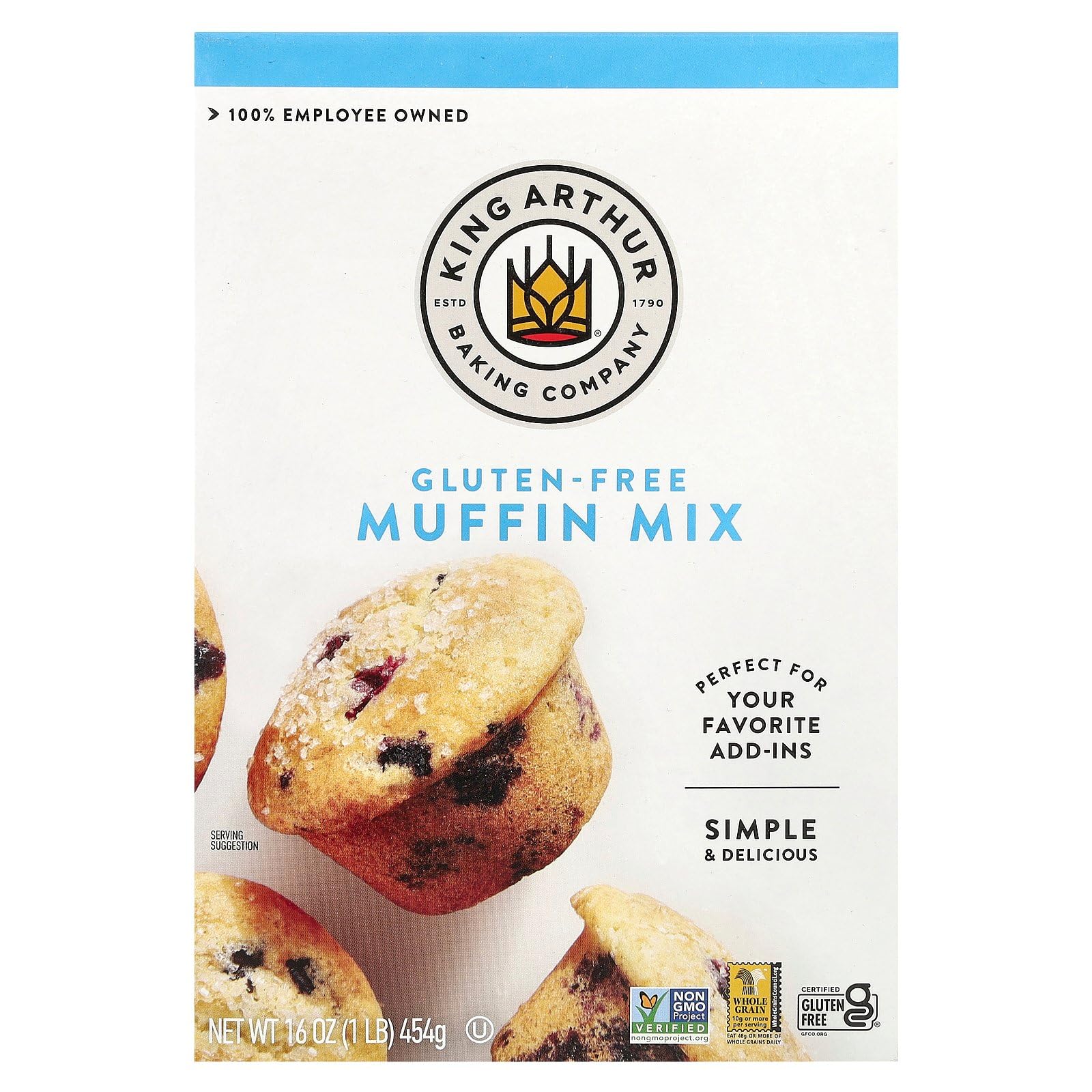 King Arthur Gluten Free Muffin Mix - 16 oz Pack | All-Purpose Baking Mix for Breakfast, Snacks & Desserts | Non-GMO, Vegan Friendly | Perfect for Home Bakers & Gluten-Free Diets