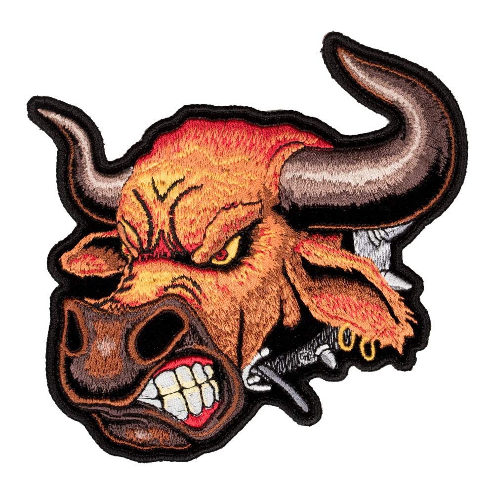 Angry Bull Head Iron-On Patch - Small Size for Jackets, Bags & DIY Crafts - Durable Embroidered Design for Denim & Backpacks