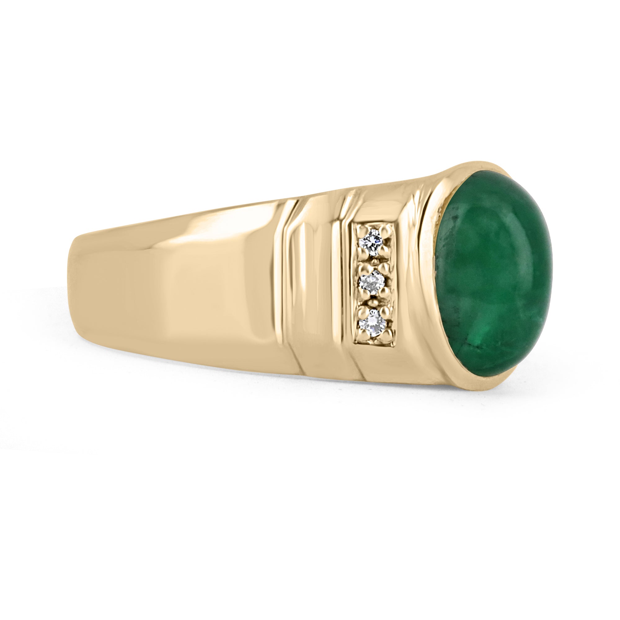 4.93tcw 14K Gold Natural Emerald Cabochon Oval Cut Diamond Accent Men's Ring for Wedding, Engagement & Gift - Handmade Jewelry for Him