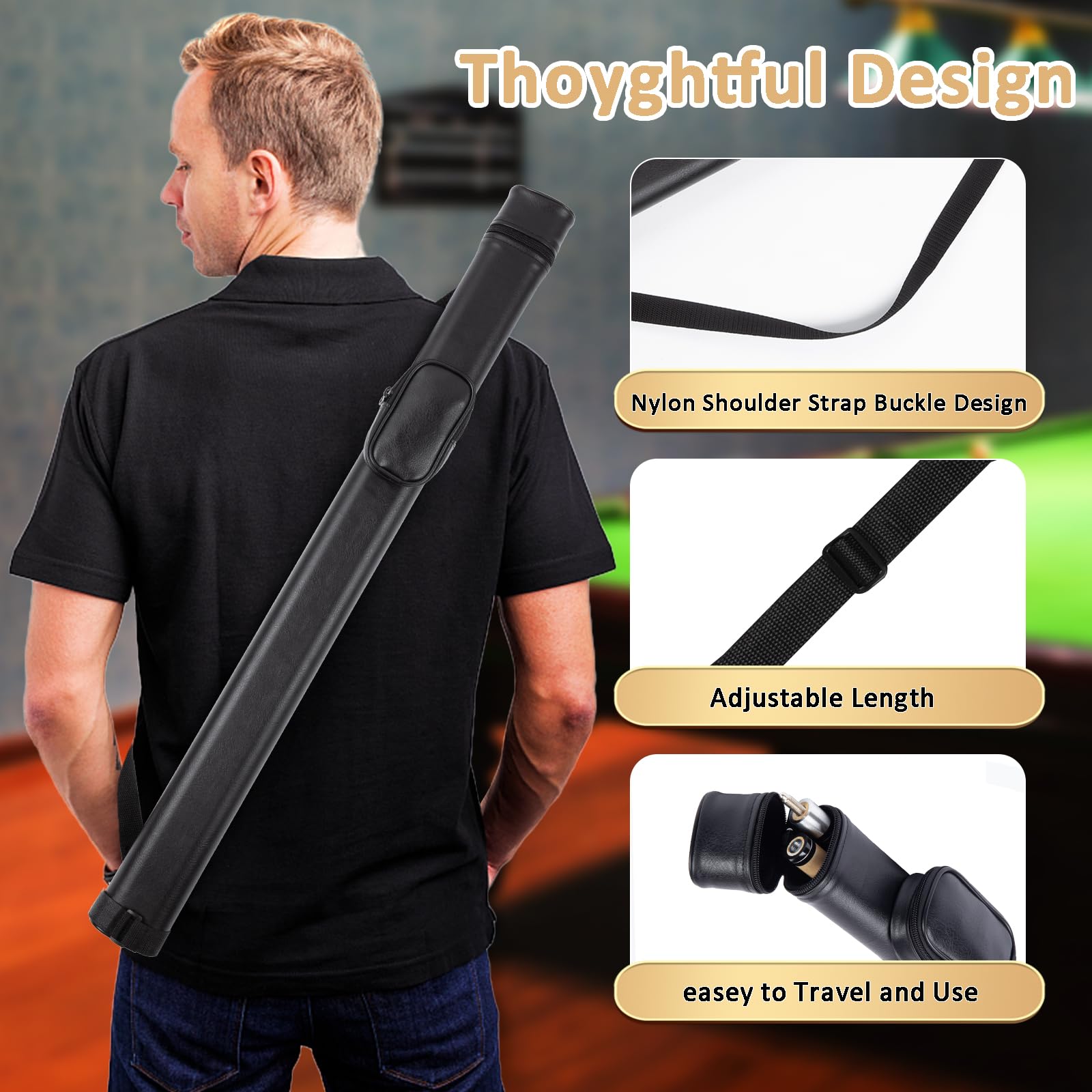 Premium Hard Pool Cue Case - 1 Stick 2 Holes PU Leather Billiard Cue Stick Storage Bag | Durable Protection for Pool Cues | Perfect for Travel, Tournaments & Home Storage