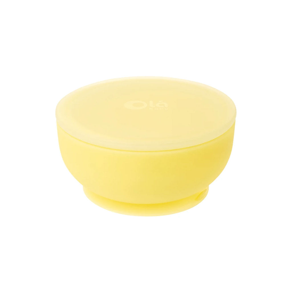 OlaBaby Non-Slip Suction Bowl with Lid - BPA-Free Baby Feeding Dish for Toddlers - Perfect for Mealtime, Snacks, and Travel - Lemon Color