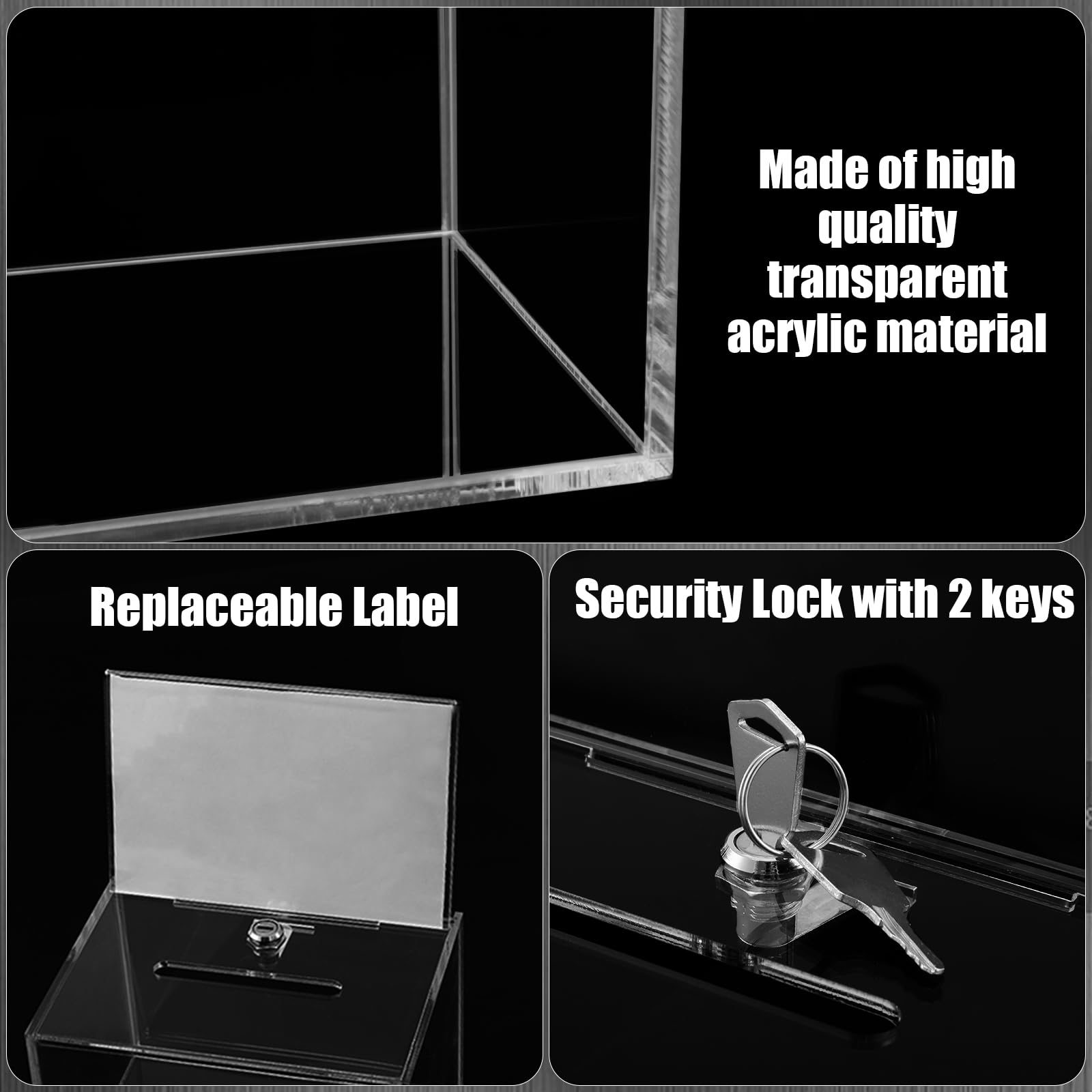 Clear Acrylic Donation Box with Lock & Sign Holder - Portable Suggestion Box for Fundraising, Voting, Charity Events, Raffles & Contests - Multipurpose Storage Container for Schools, Churches & Community Events