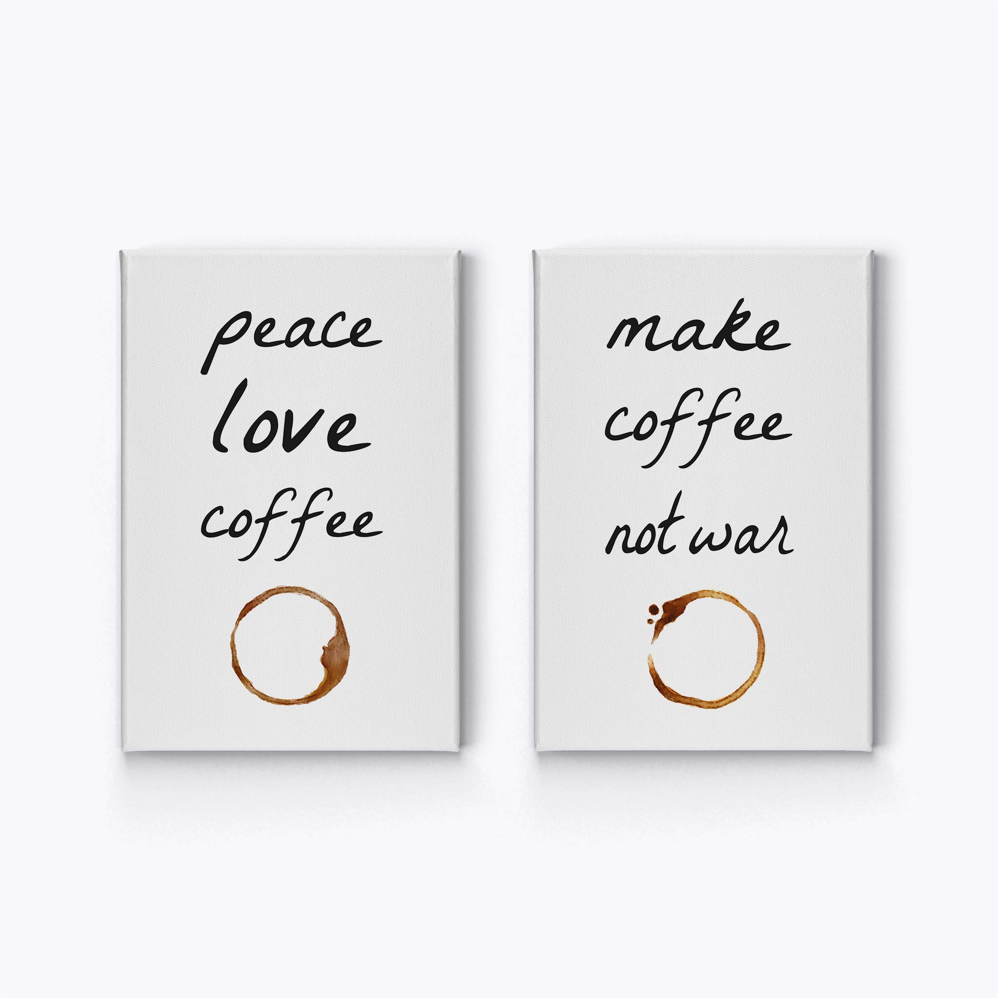 Smile Art Design Peace Love Coffee & Make Coffee Not War 2-Panel Canvas Print Set (40x30 inches) - Inspirational Wall Art for Kitchen, Farmhouse, Office & Coffee Shop Decor - Perfect Gift for Coffee Lovers & Home Decor Enthusiasts