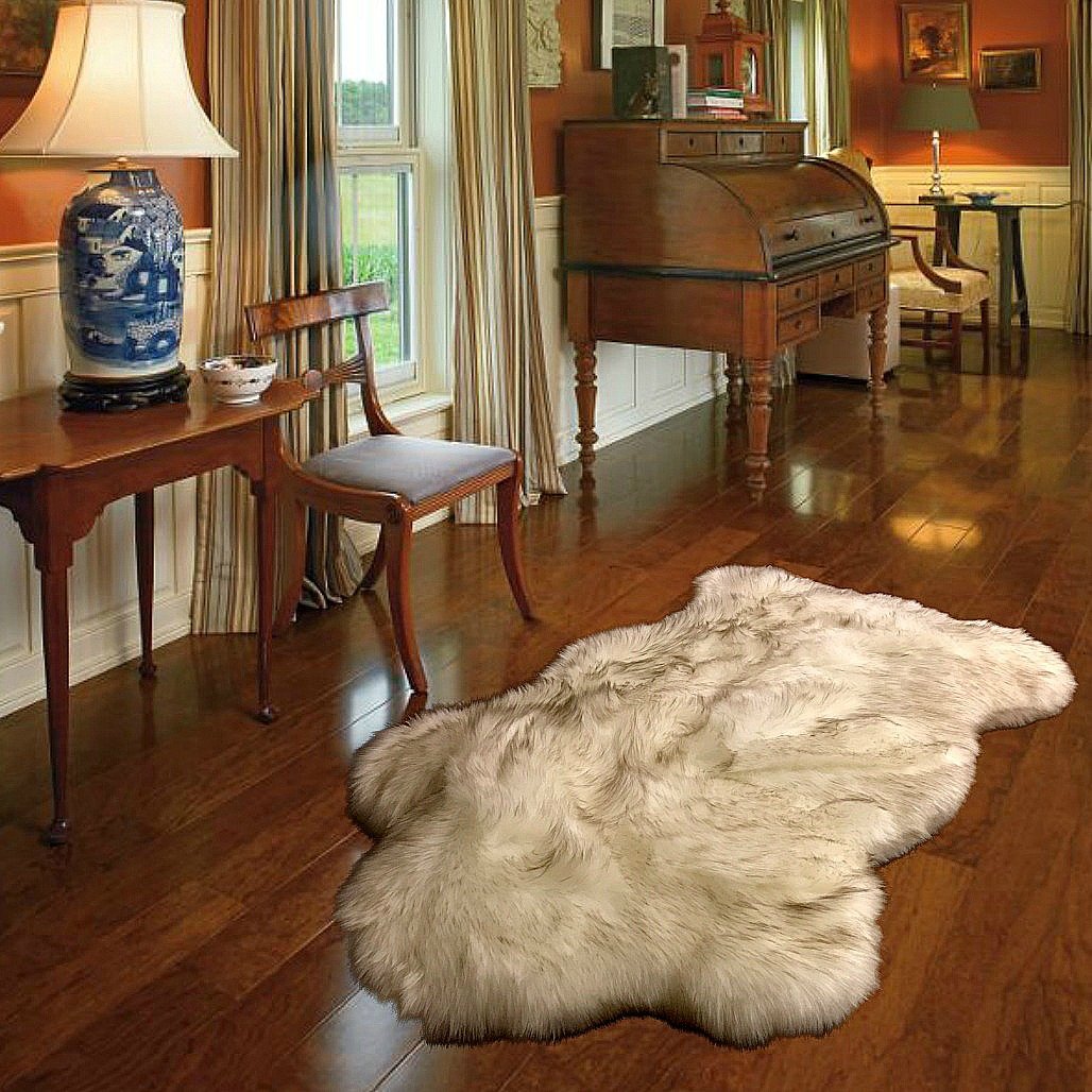 Luxury White Russian Wolf Fur Throw Rug with Brown Tips - Super Thick & Padded 2-Sided Dog Bed (3x5 ft) - Cozy Pet Blanket for Sofa, Bed & Floor - Perfect for Winter Warmth & Home Decor