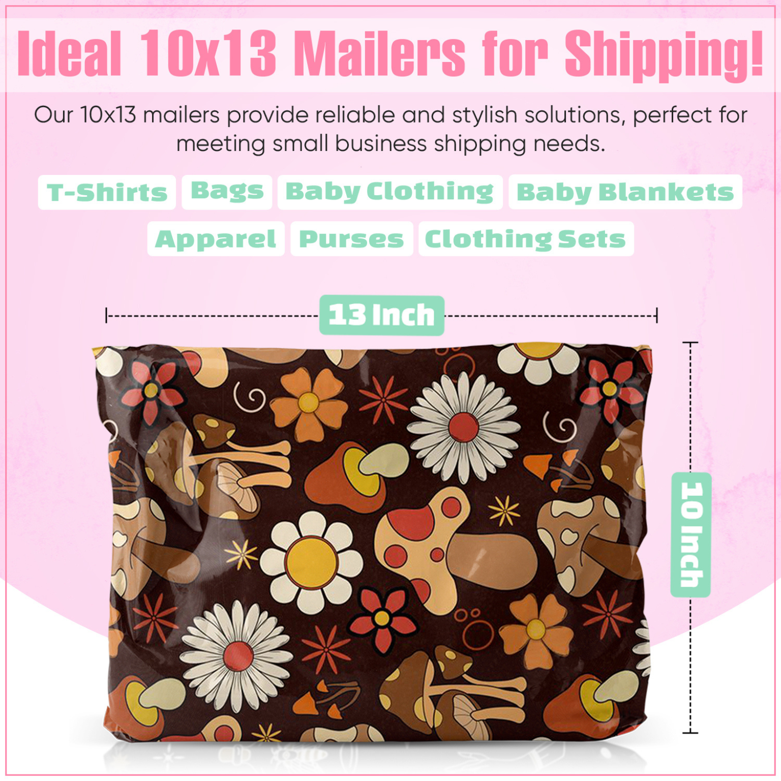 50 Pack 10x13 Mushroom Polymailers - Eco-Friendly Shipping Envelopes for Ecommerce, Small Business & Online Stores