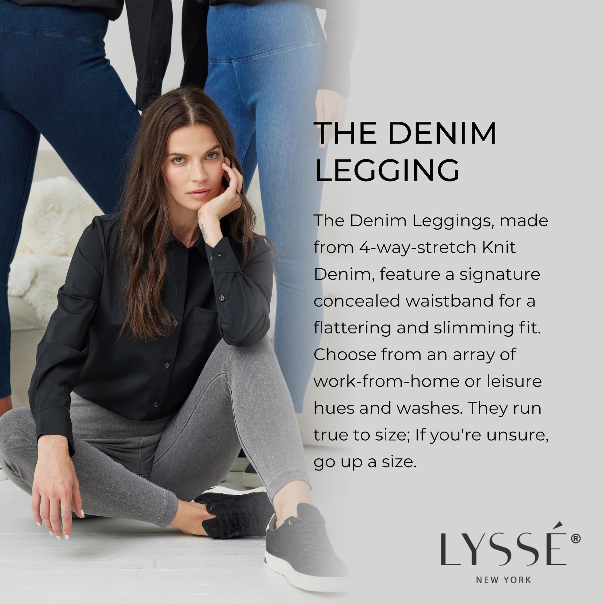 Lyssé Women's High Waisted Denim Leggings - Stretchy Skinny Jeggings with Ankle Length | Perfect for Casual Wear, Work & Everyday Outfits
