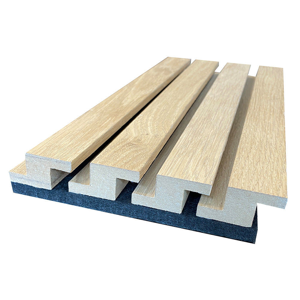 Premium WOODFLEX Z-Style Acoustic Wood Slat Panel - 3-Sided Full Wrap Oak Veneer - 2700mm x 600mm - Soundproof Wall Panels for Home Theater, Office & Recording Studio