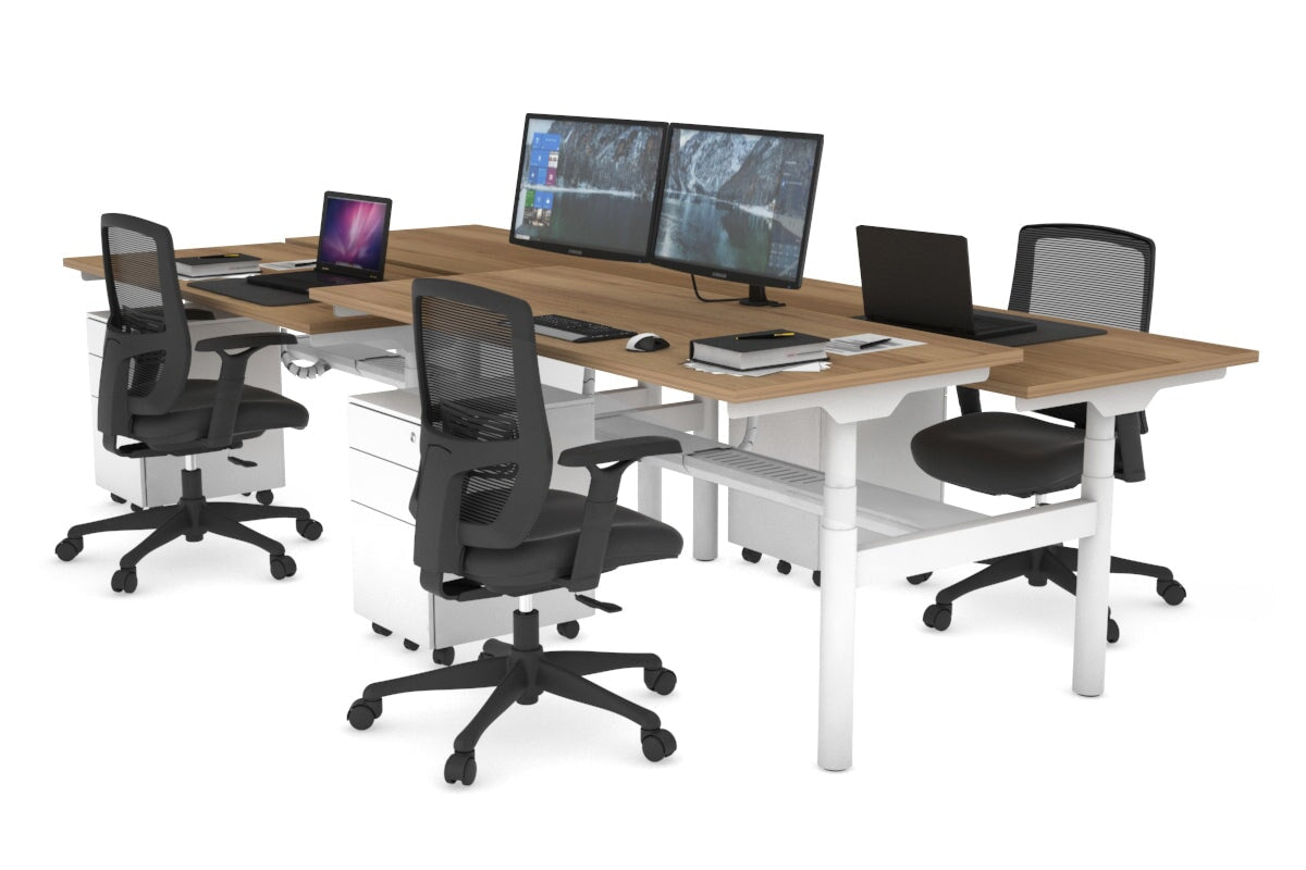 Flexi Premium Height Adjustable 4-Person H Bench Workstation - White Frame [1600L x 700W] - Ideal for Office, Coworking Spaces & Home Offices