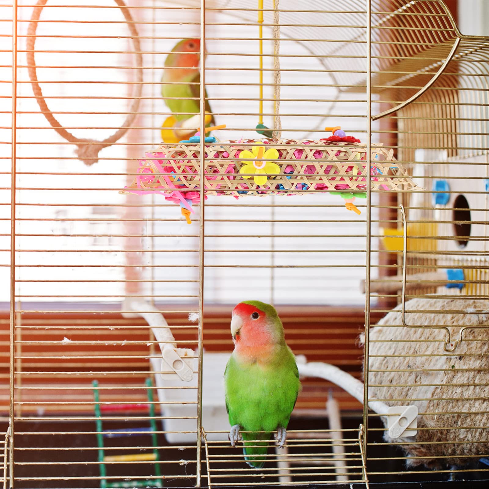 Balacoo 5pcs Bird Chewing Toys - Natural Rattan Perch for Parrot, Sparrow, Parakeet, Canary & Cockatiel - Colorful Cage Biting Toys for Mental Stimulation & Beak Health | Perfect for Small Birds Playtime & Cage Enrichment