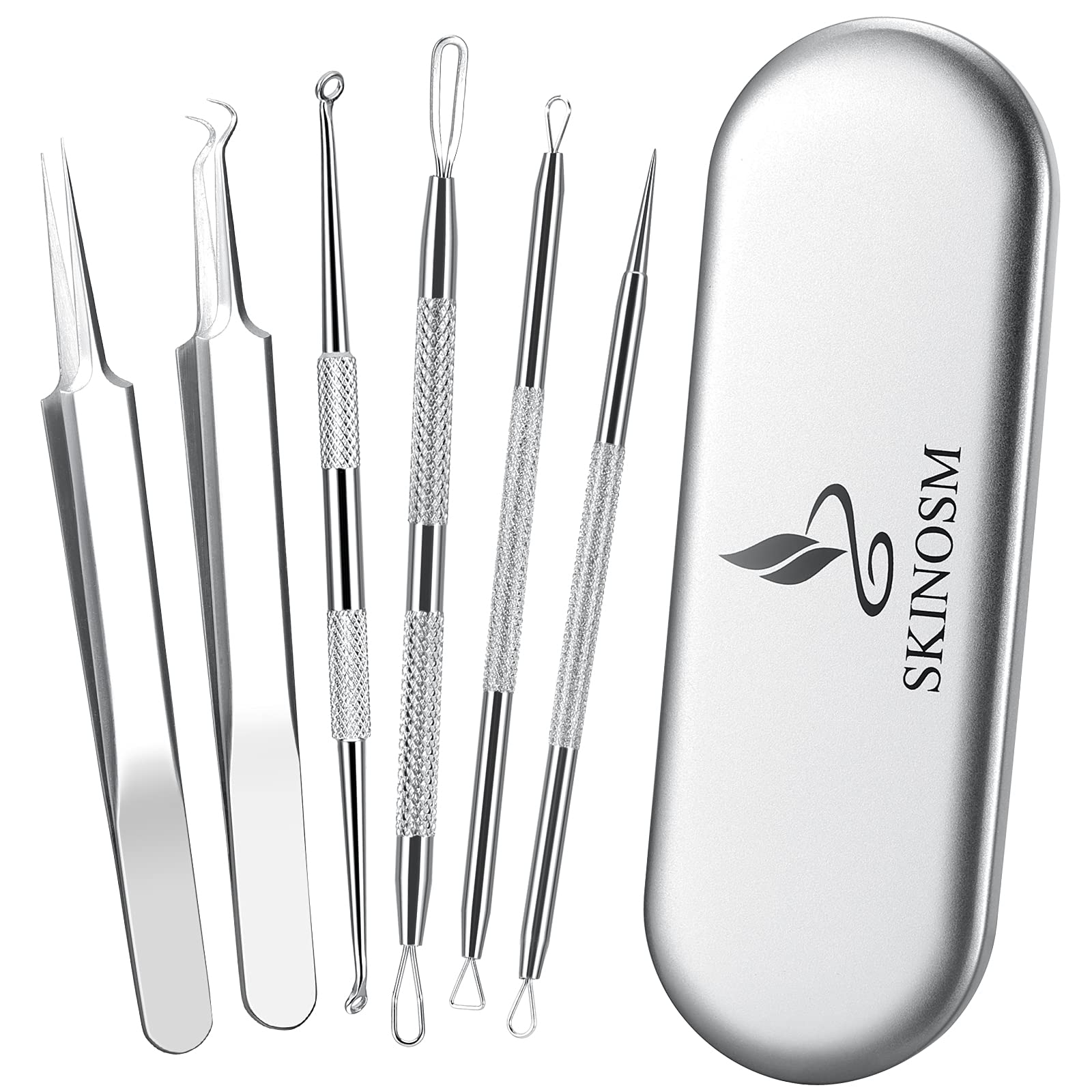6-in-1 Blackhead Remover Pimple Popper Tool Kit - Professional Comedone Extractor & Acne Blemish Tweezers for Face Skin Care | Perfect for Home Spa, Acne Treatment & Blackhead Removal at Home