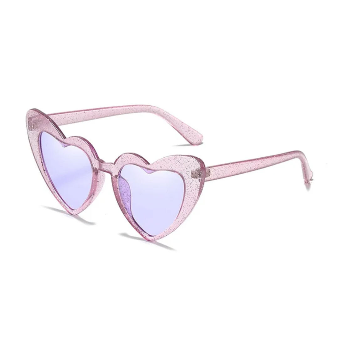 Lilac Glitter Heart Sunglasses for Women - Trendy UV Protection Cat Eye Shades - Perfect for Summer, Beach, and Festival Outfits