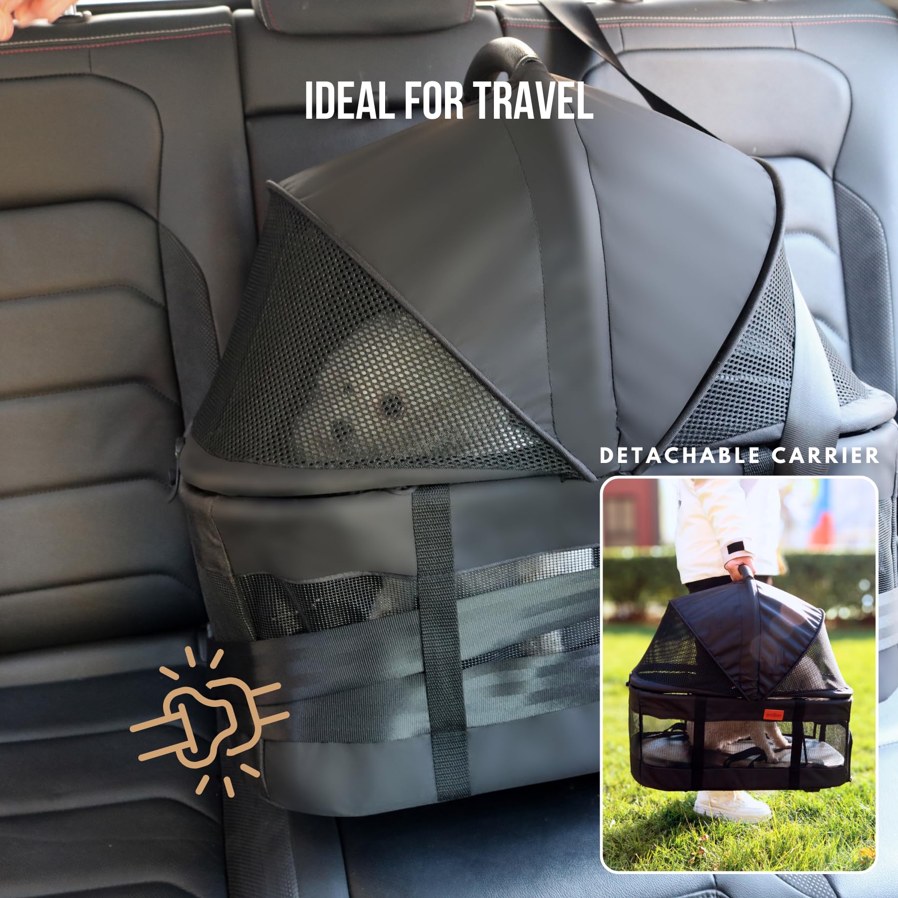 Premium Pet Stroller for Small Dogs & Cats - 3-in-1 Convertible Carrier with Detachable Seat, 33 lbs Capacity, Foldable & Portable Design - Perfect for Travel, Vet Visits, and Outdoor Adventures
