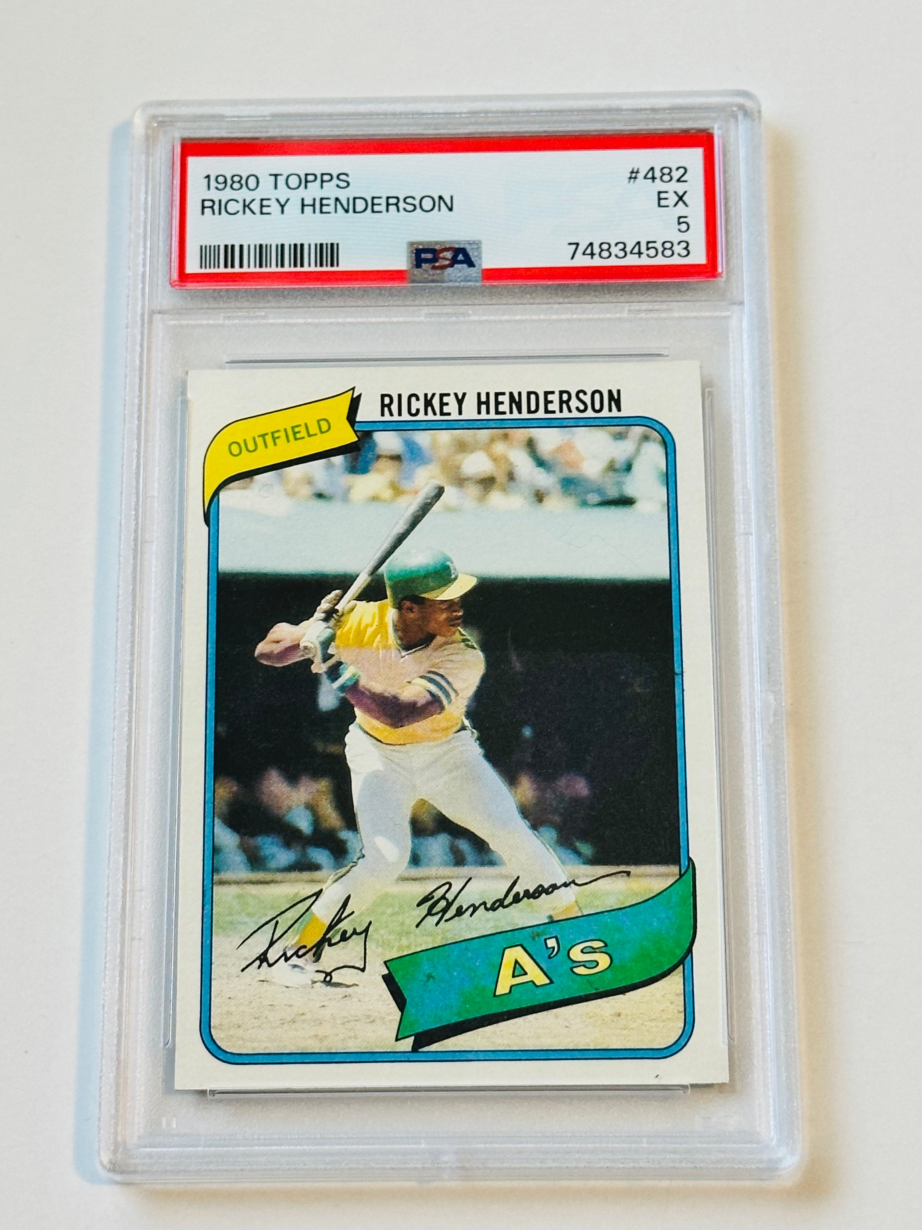 1980 Topps Rickey Henderson Rookie Baseball Card PSA 5 Graded - Legendary MLB Collectible for Sports Memorabilia Display & Investment