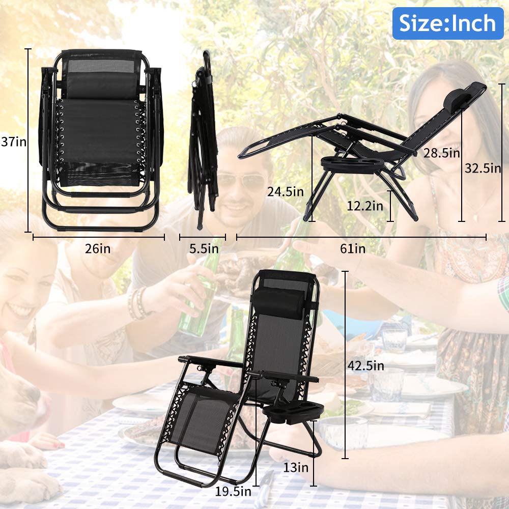 Premium Zero Gravity Reclining Lounge Chair with Adjustable Backrest, Padded Pillows & Cup Holder - Set of 2 for Ultimate Outdoor Relaxation in Backyard, Poolside, Beach, Garden, Deck or Patio - Perfect for Sunbathing, Reading & Lounging