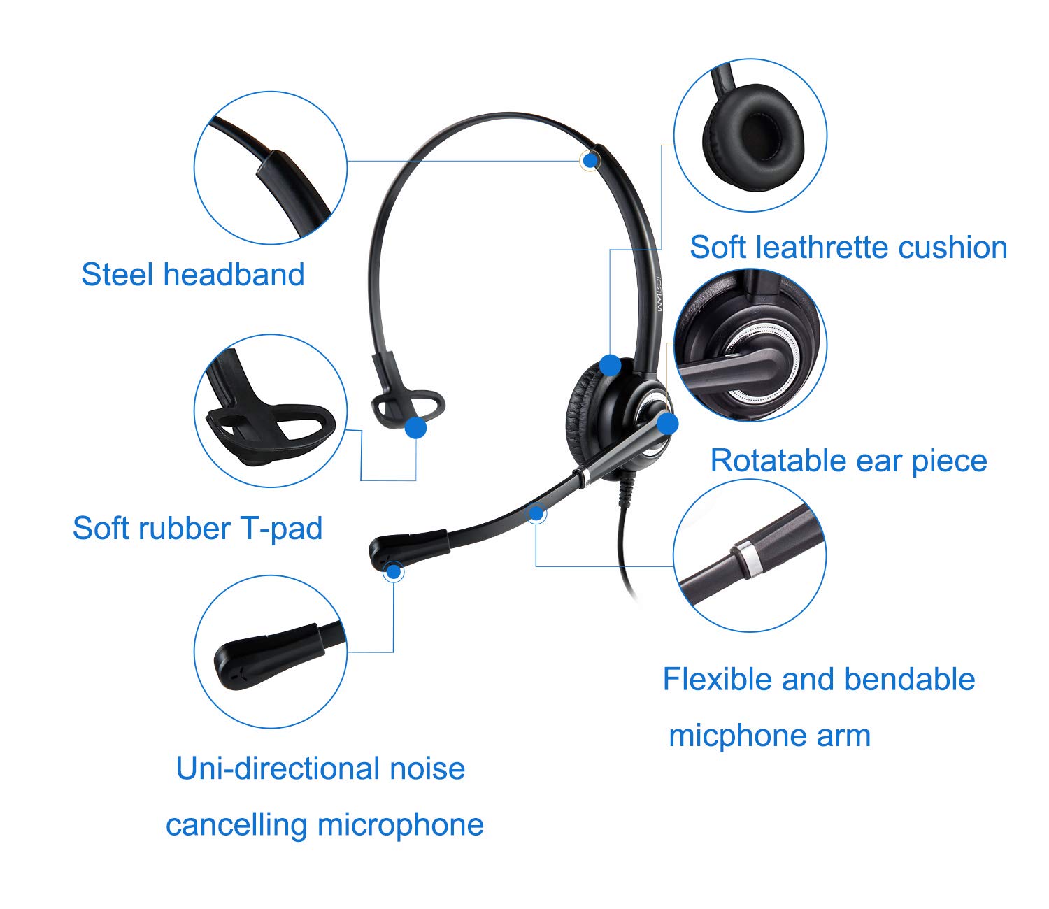 MAIRDI Noise Canceling Office Headset with Microphone - RJ9 & 3.5mm Jack Compatible with Landline Phones, Cell Phones, PC, Laptop - Perfect for Call Centers, Polycom, Avaya, Nortel Systems - Ideal for Remote Work, Customer Service & Business Communications