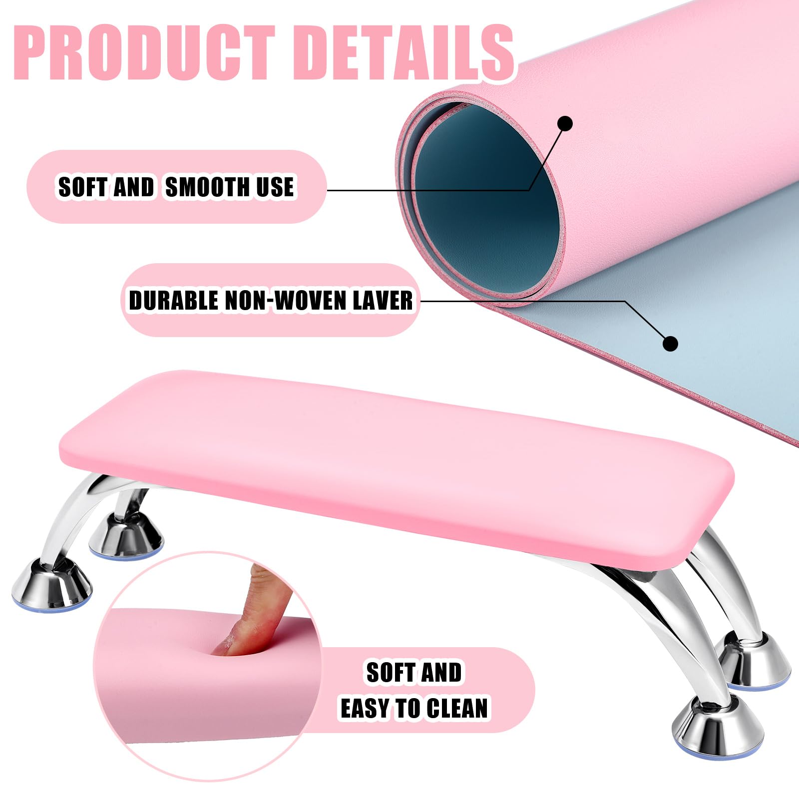Loopeer 2-Piece Foldable Nail Hand Rest & Arm Cushion Set with Nail Table Mat - Soft Manicure Pillow Footstool for Acrylic Nails - Professional Nail Tech Supplies (Pink) | Perfect for Salon, Home Nail Art & Gel Polish Application
