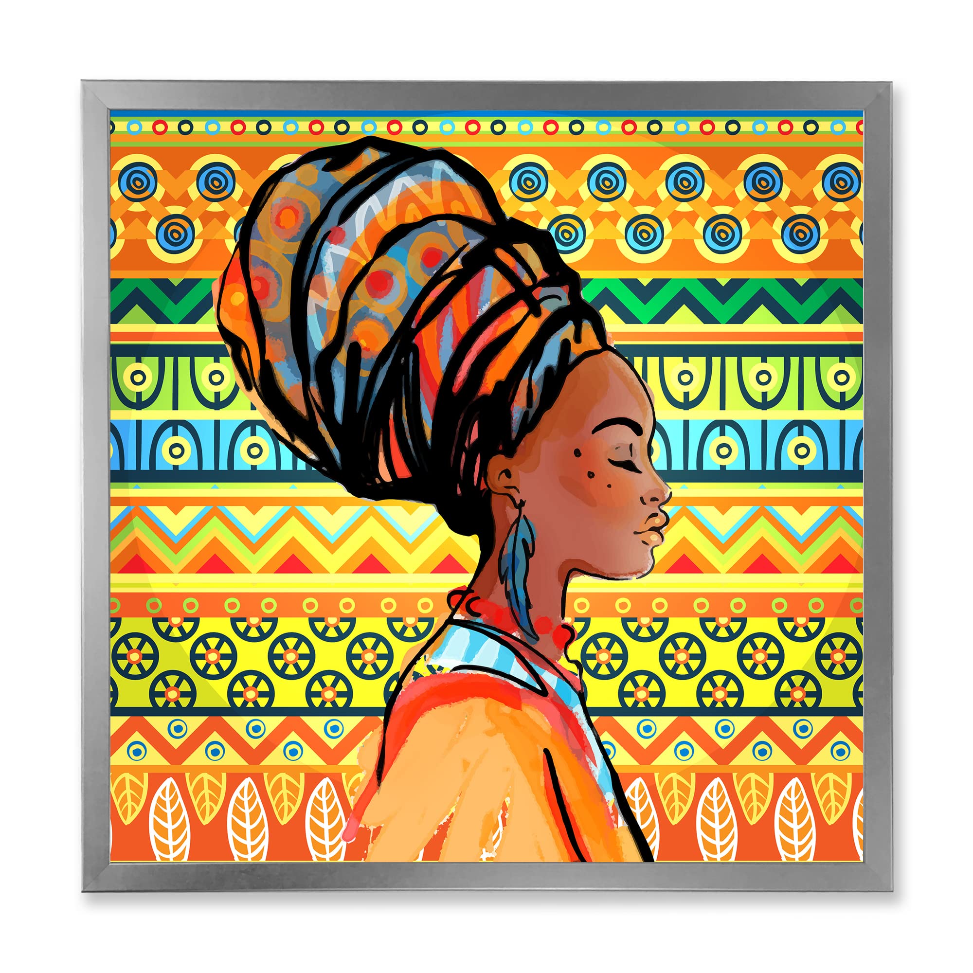 African American Woman with Turban III - Modern Framed Wall Art Print for Living Room, Bedroom & Office Decor - Black Art Painting for Home & Gifts