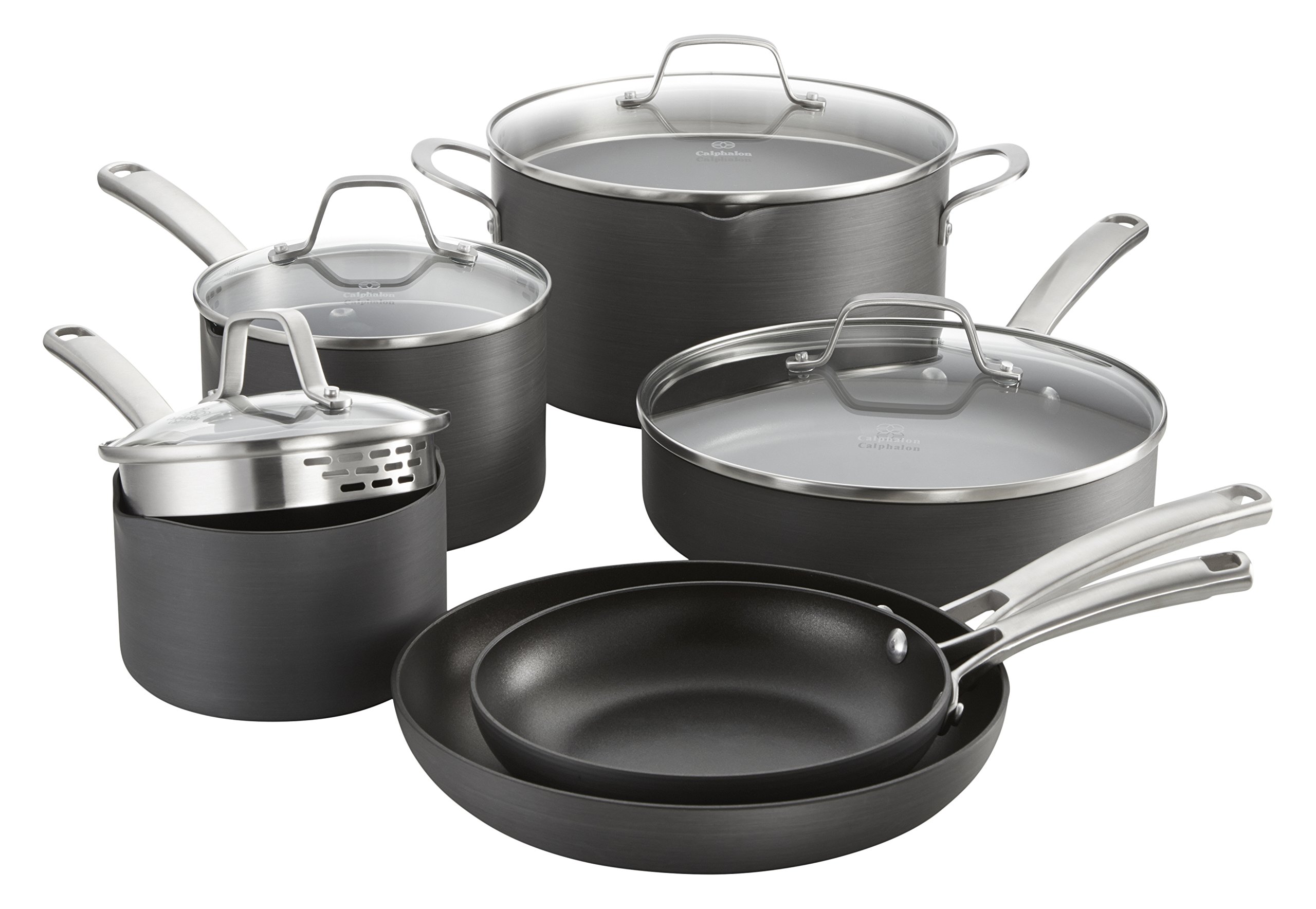 Calphalon Classic Nonstick 10-Piece Cookware Set - Gray Pots and Pans with Stay-Cool Handles - Oven & Dishwasher Safe - Perfect for Frying, Sautéing & Everyday Cooking (Model 1945597)