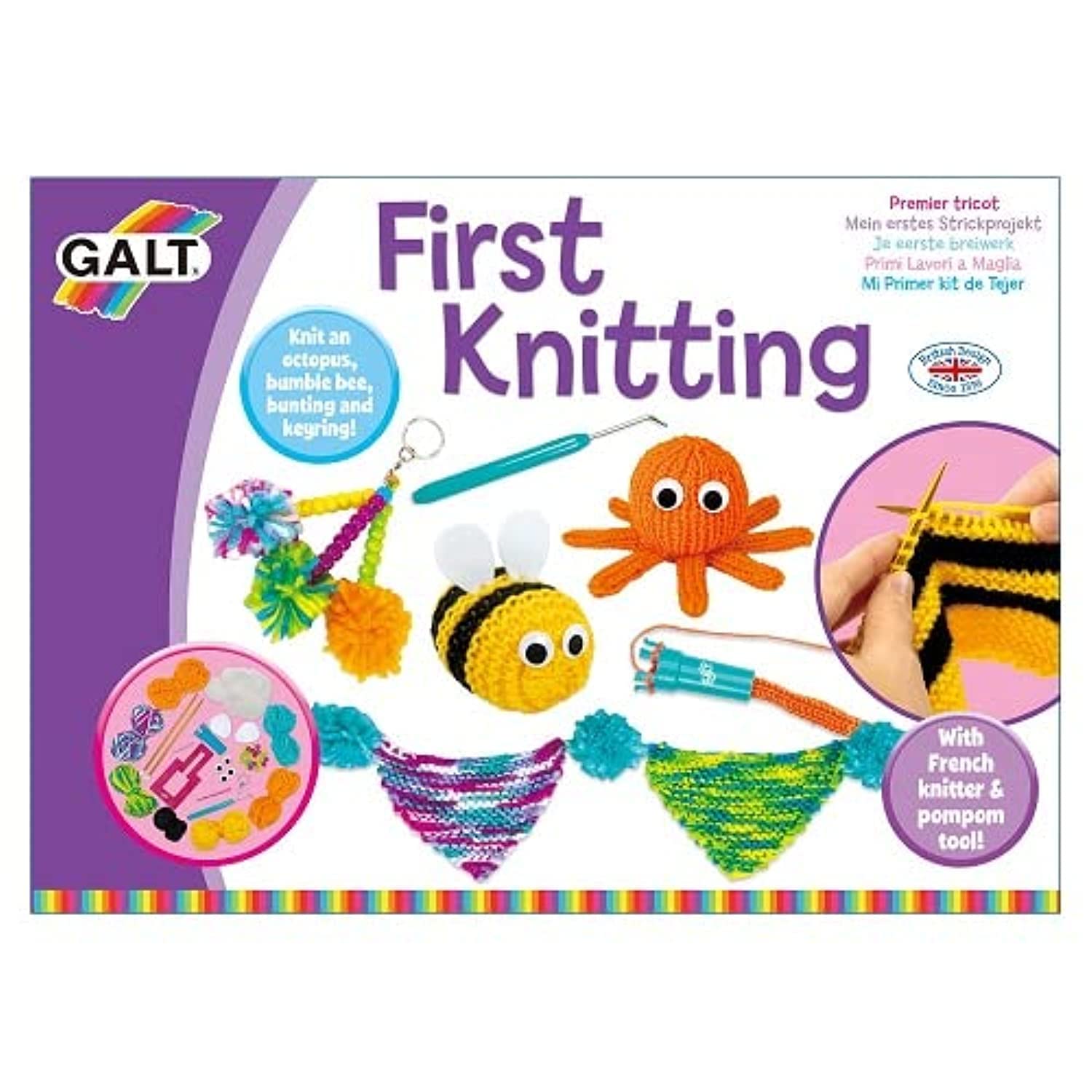 Galt Toys First Knitting Kit for Kids - Beginner Arts & Crafts Set with Yarn & Needles - Perfect for Learning Knitting Skills at Home or School