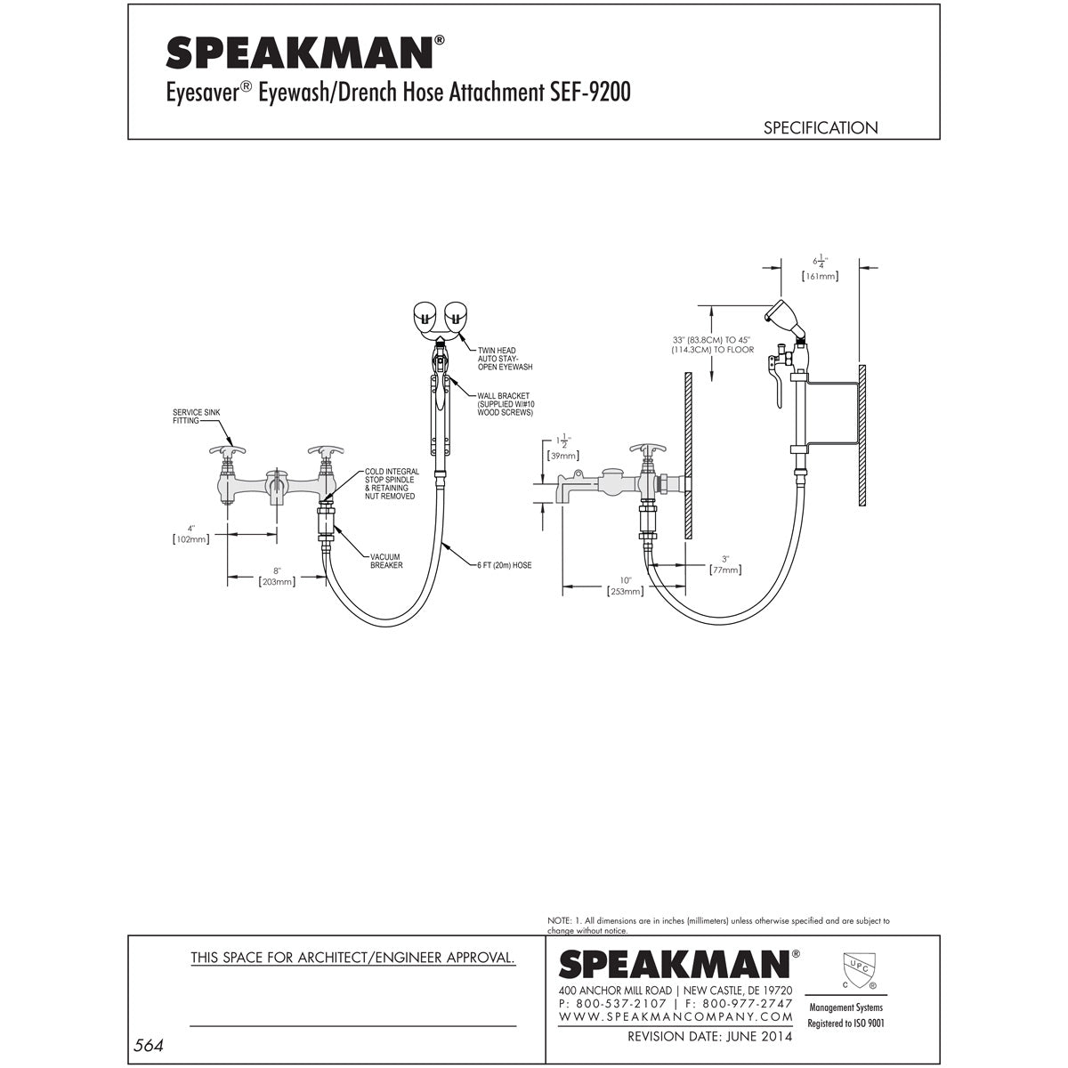 Speakman SEF 9200 Eyesaver® Emergency Eyewash & Drench Hose Attachment - ANSI Compliant Safety Shower Equipment for Labs, Factories & Workplaces