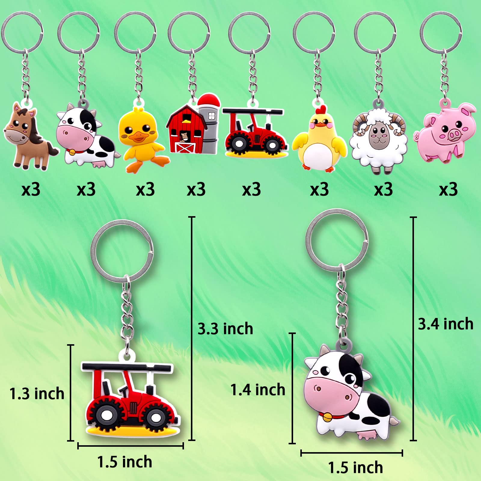 24-Piece Farm Animal Keychain Set - Cute Barnyard Party Favors for Kids Birthday, School Rewards & Classroom Gifts | Perfect for Birthday Parties, Baby Showers & Teacher Appreciation Events