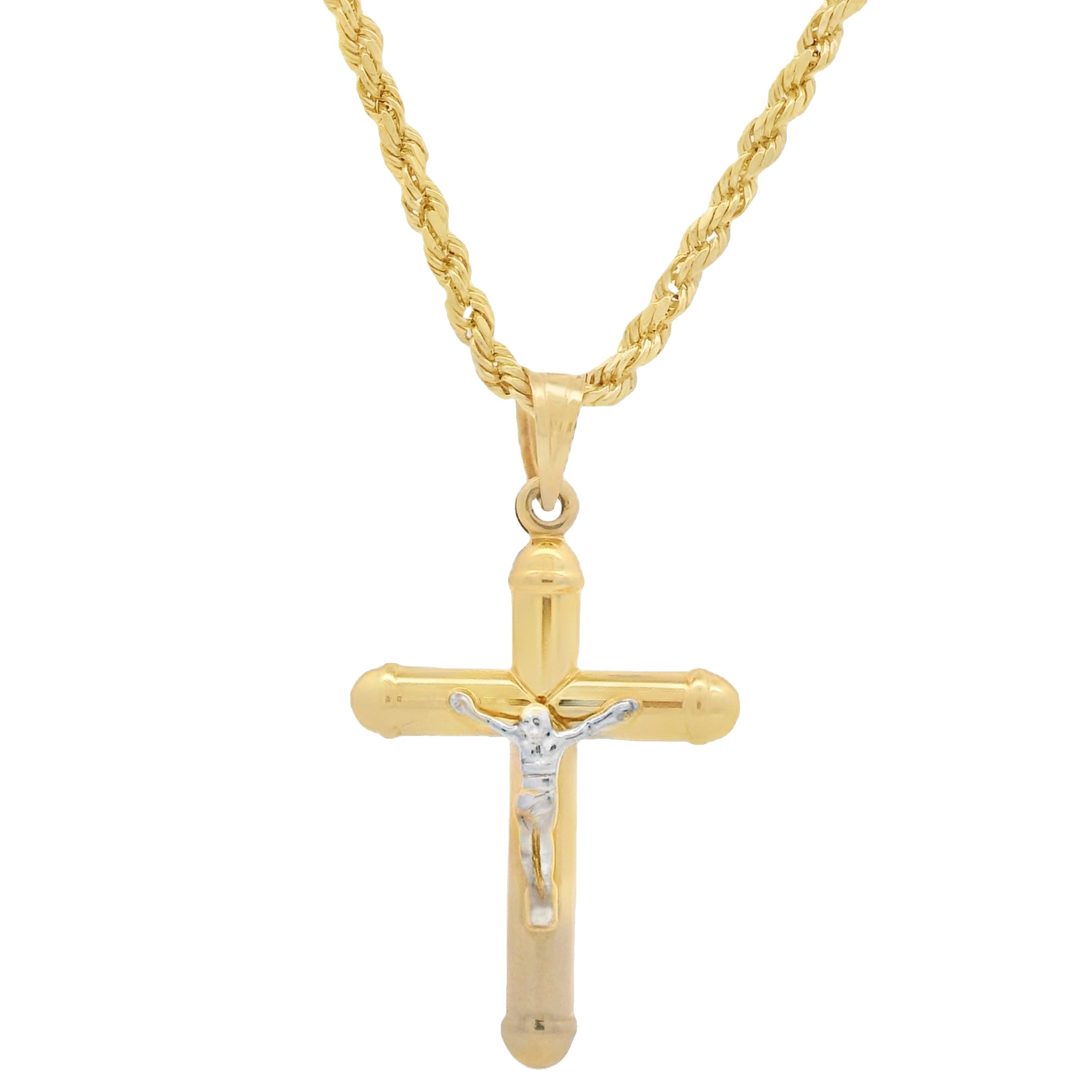 14K Gold Cross Pendant with Hollow Rope Chain - 22 Inch Religious Jewelry for Men & Women - Perfect for Gifts, Church, Weddings & Everyday Wear | JTJ™