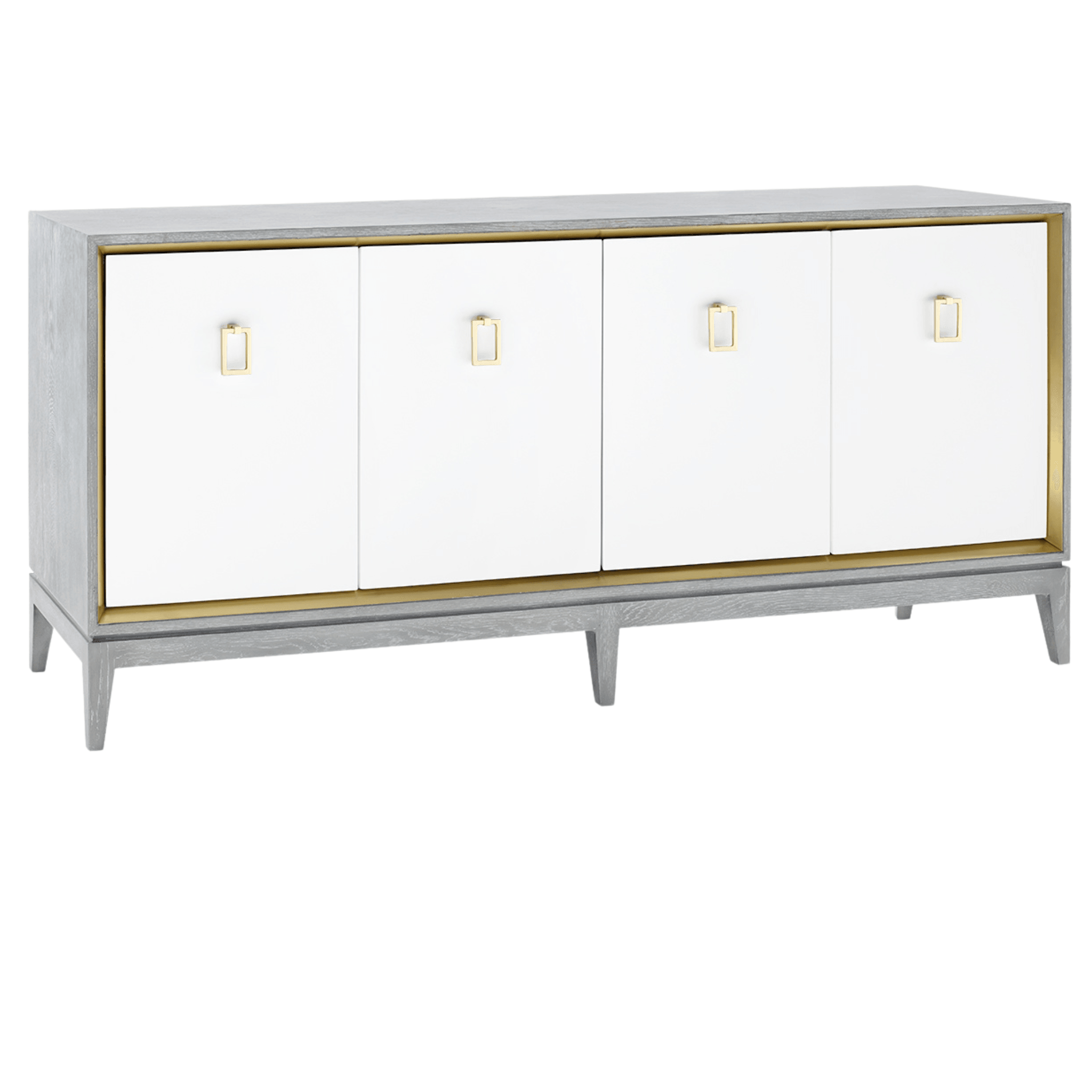 Soft Gray Cameron Four Door Cabinet - Stylish Storage Solution for Bedroom, Living Room, or Office Organization