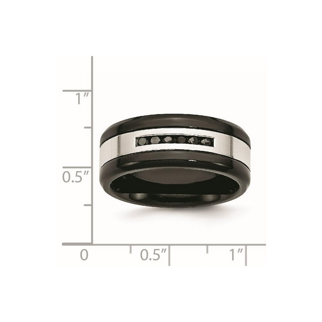 Engravable Black Plated Stainless Steel Ring with Black Diamonds - Size 9 Women's Jewelry for Anniversary, Wedding & Special Occasions