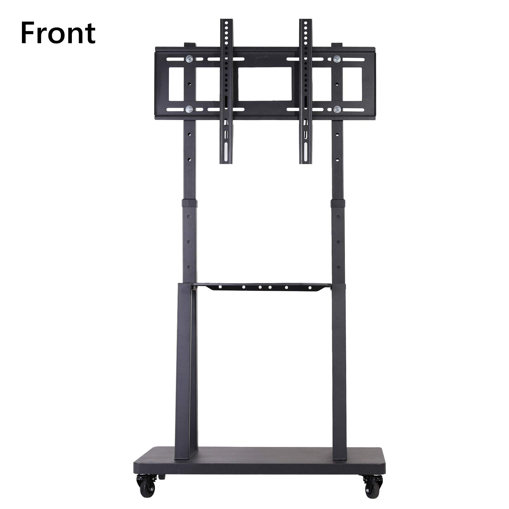 Unho Tall Rolling TV Cart - Adjustable Height Mobile TV Stand with Lockable Wheels & 2-Tier AV Shelves for 80