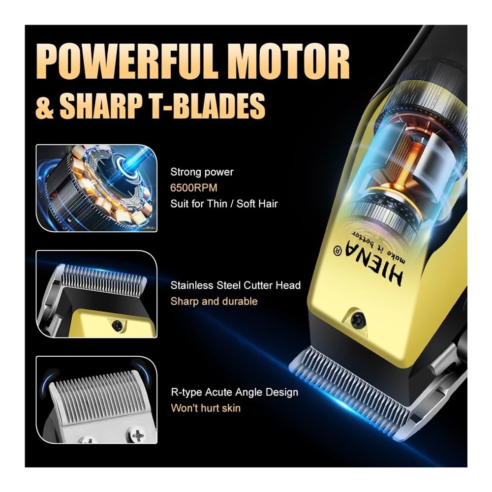 Premium Electric Hair Clipper - USB Rechargeable Cordless Hair Trimmer for Men & Women, Professional Hair Cutting Machine with Adjustable Blades, Portable & Easy to Use - Perfect for Home Haircuts, Travel & Gifts (Black Gold)