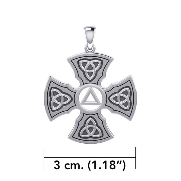 Templar Cross Sterling Silver Recovery Pendant with AA or NA Symbol - Adjustable Chain for 12-Step Programs - Perfect for Sobriety Gifts & Spiritual Jewelry