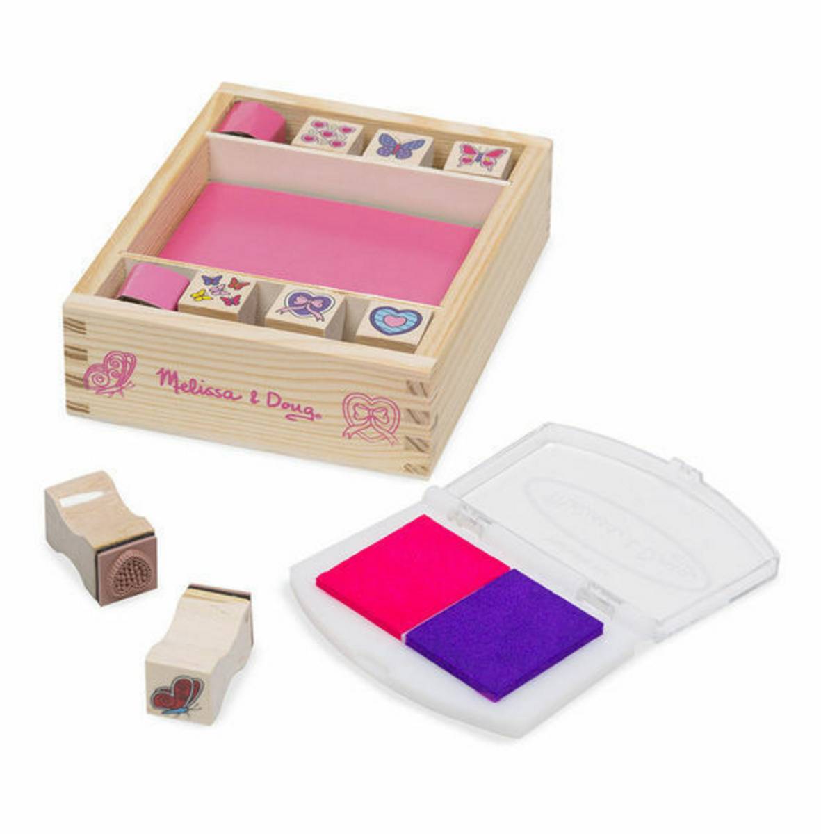 Melissa & Doug Butterfly Heart Stamp Set - 24-Piece Wooden Stamps for Kids Arts & Crafts, DIY Scrapbooking & Card Making