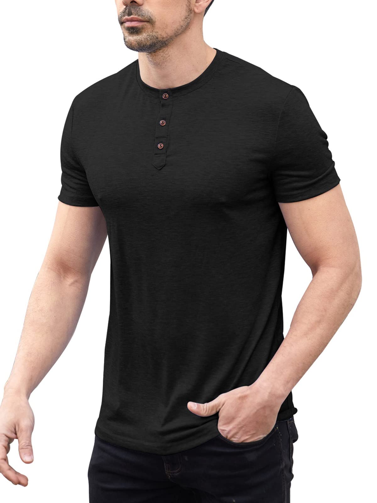 Men's Short Sleeve Henley T-Shirt - Slim Fit Casual Button Up Tee for Big & Tall - Perfect for Everyday Wear, Work & Outdoor Activities