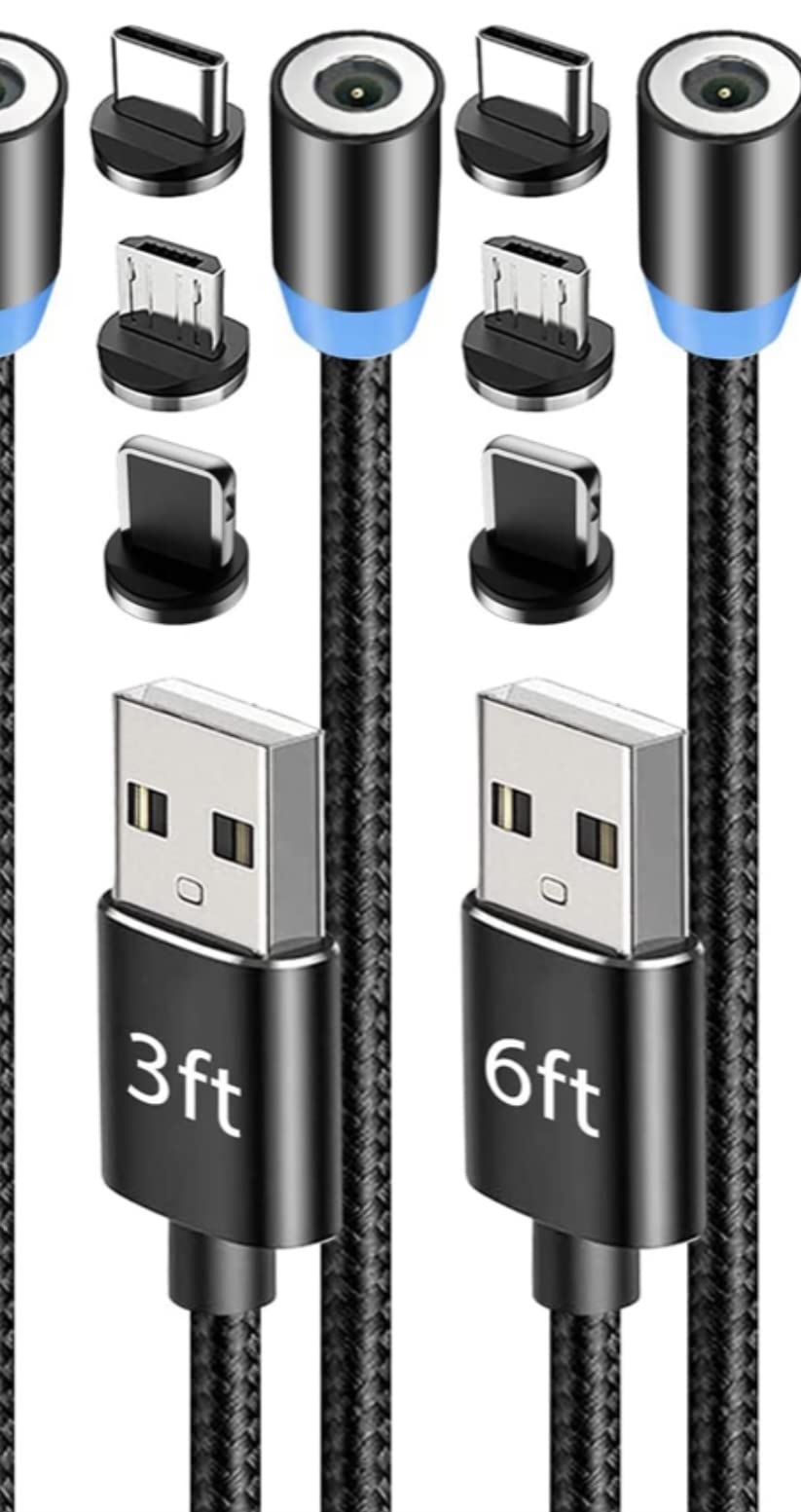 RISEMOSE 6 Pack Magnetic Charging Cable - 3ft Fast Charging 18W with Micro USB & USB-C for iPhone, Android, Samsung - Black (RME-394) | Perfect for Home, Office, Travel & Car Charging